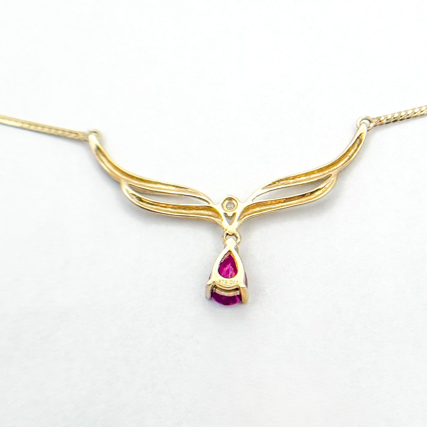 Vintage Ruby & Diamond Necklace 9K Gold