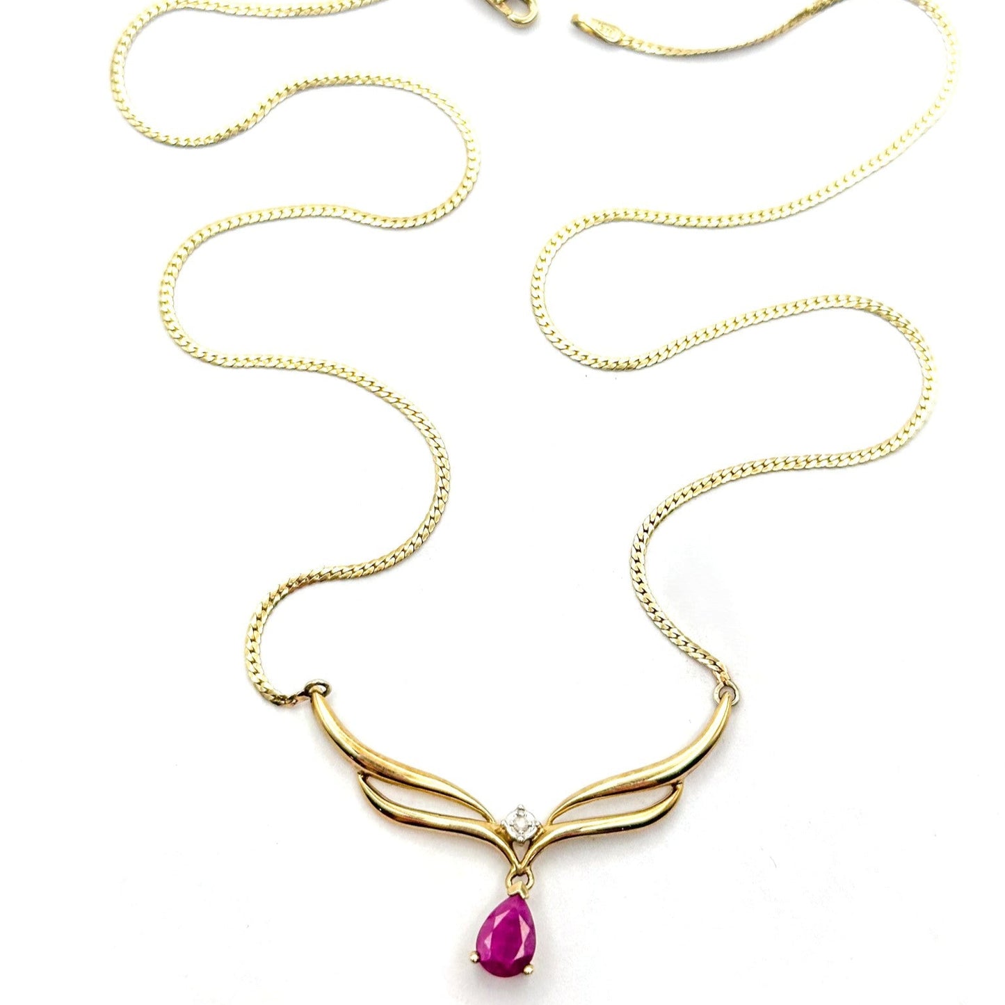 Vintage Ruby & Diamond Necklace 9K Gold