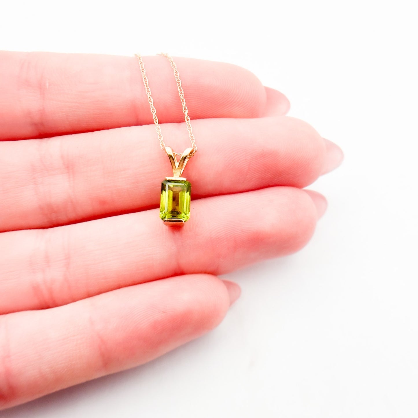 14K Gold Peridot Necklace and 18" Gold Chain