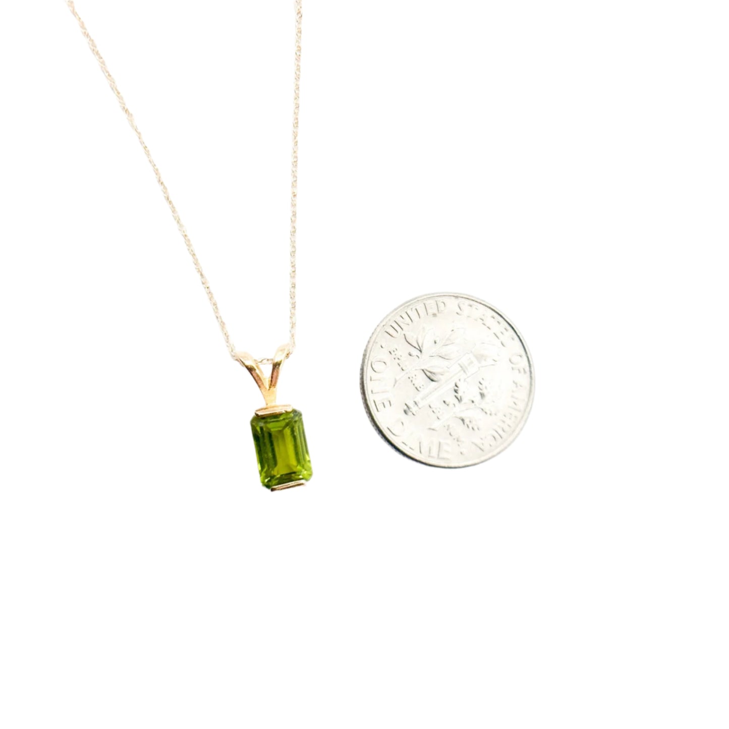 14K Gold Peridot Necklace and 18" Gold Chain