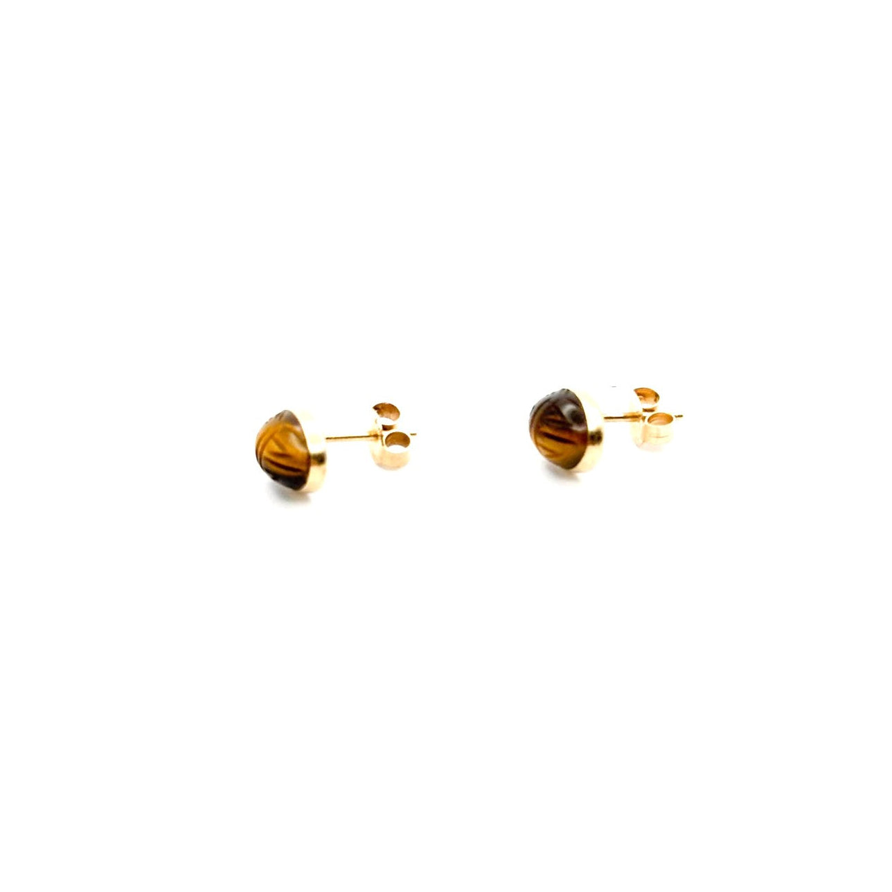 14K Gold Scarab Carved Tiger’s Eye Stud Earrings