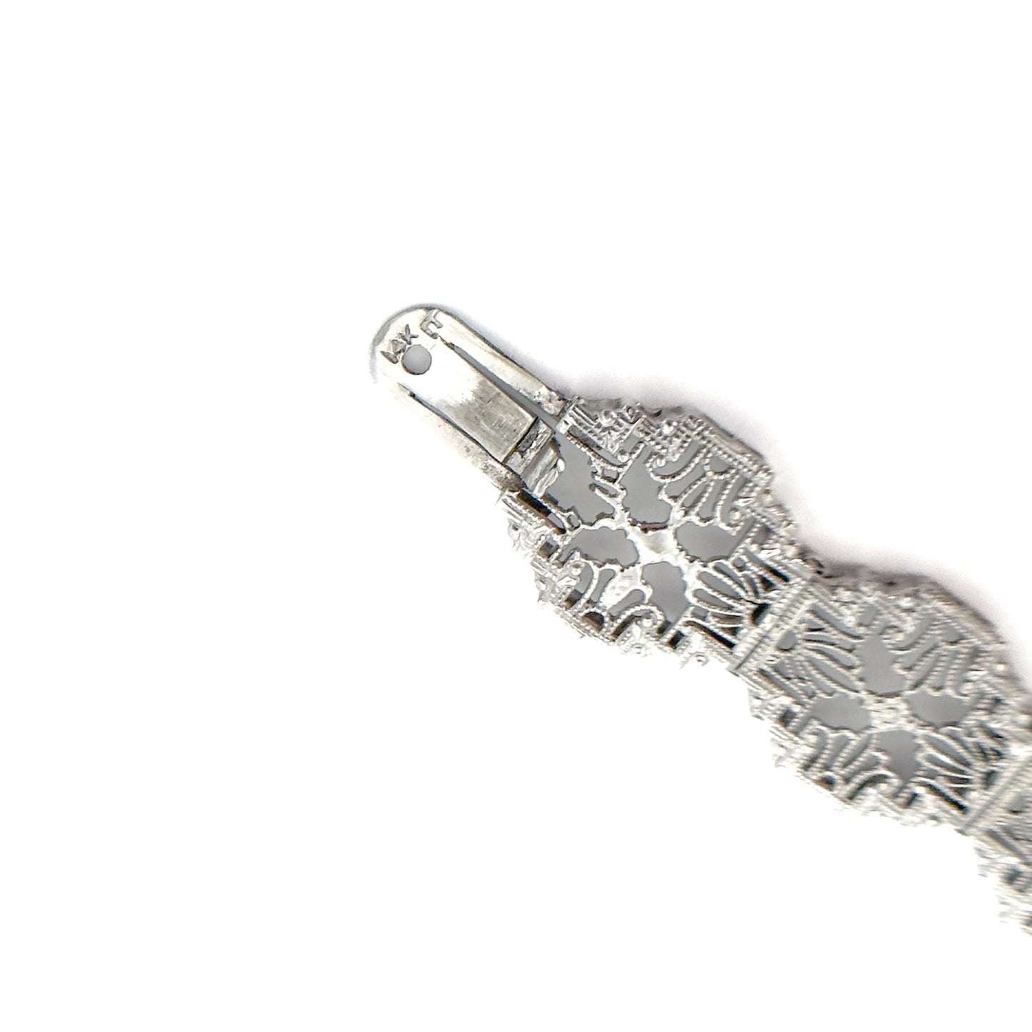 Antique Art Deco filigree bracelet Delicately crafted in 14K white gold with Sparkling diamond accents