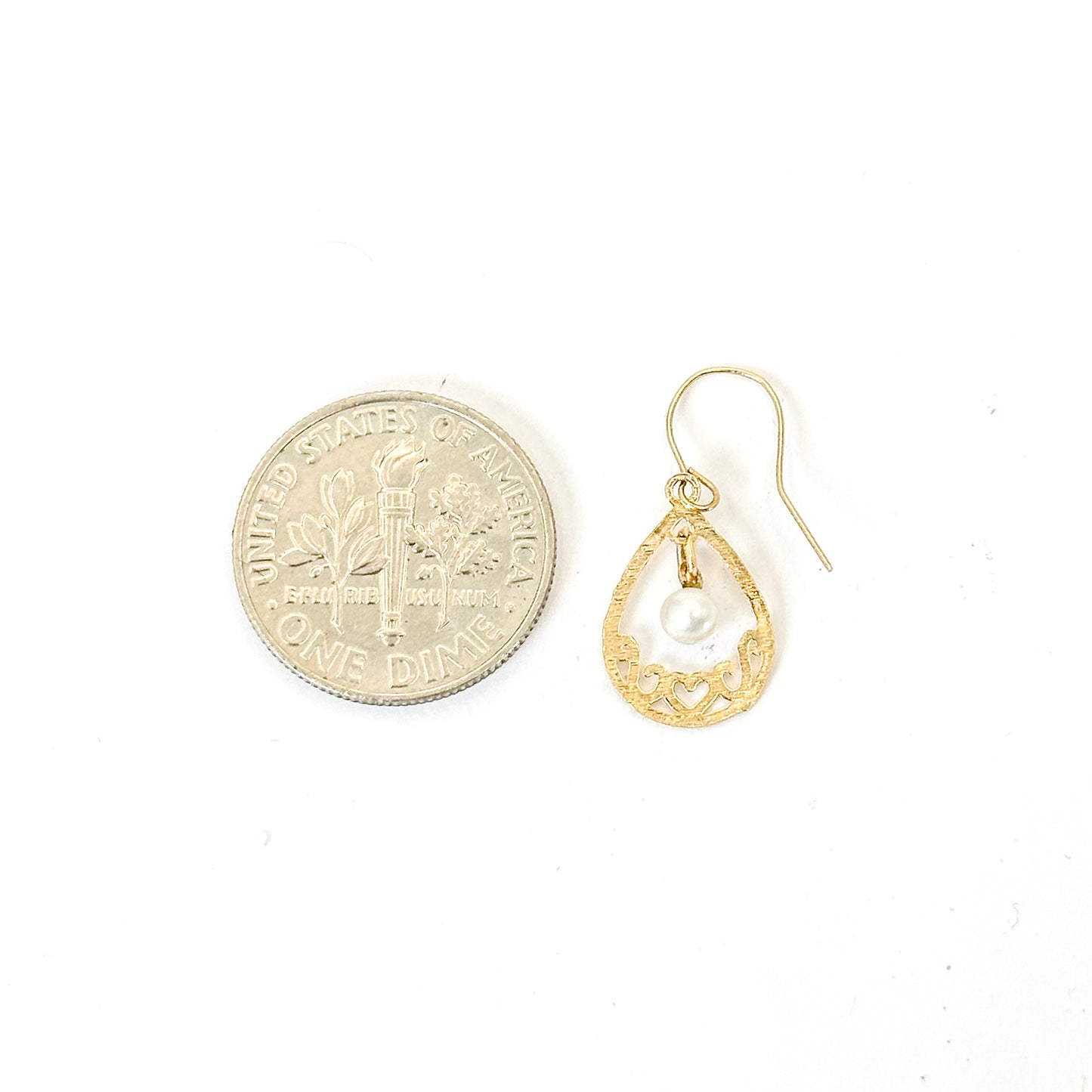 14K Pearl Filigree Gold French Wire Hook Earrings