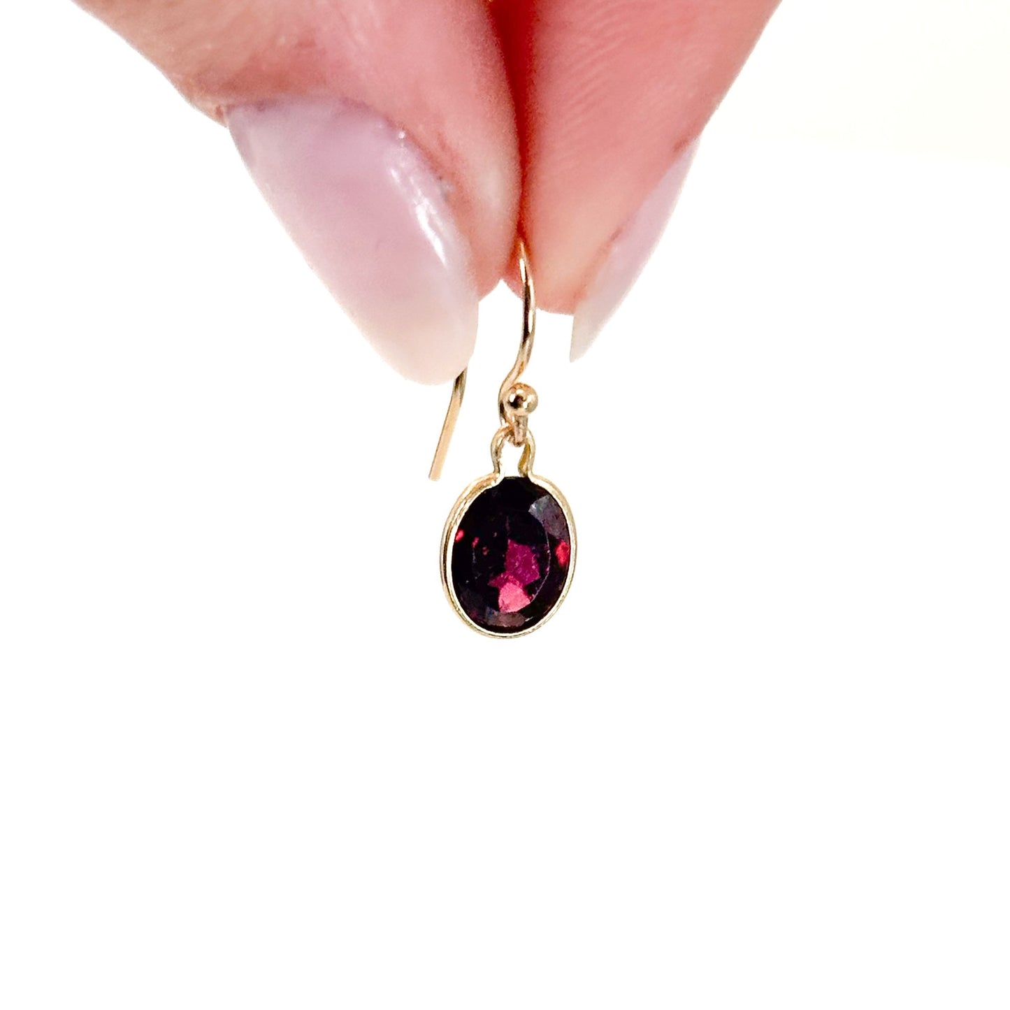 14K Rhodolite Garnet French Wire Hook Earrings
