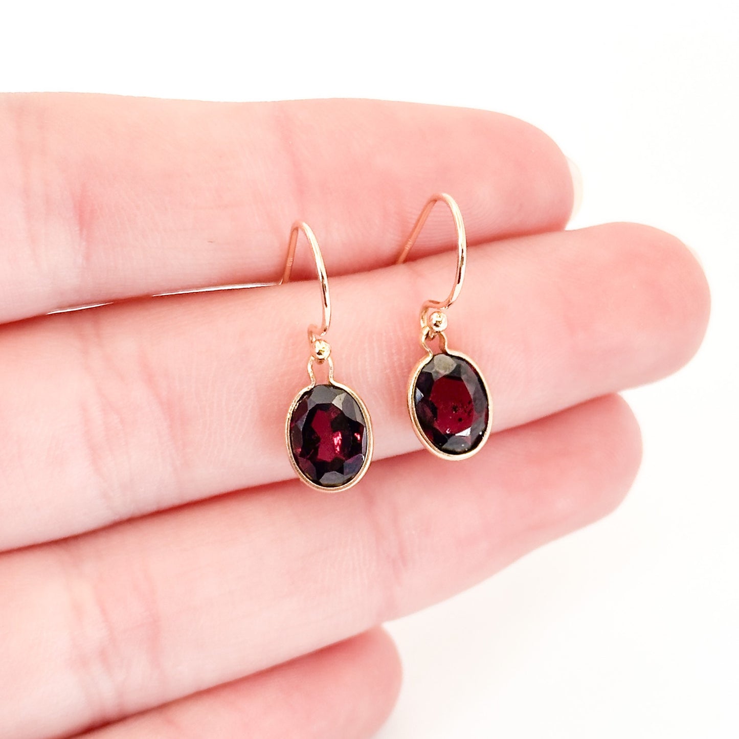14K Rhodolite Garnet French Wire Hook Earrings