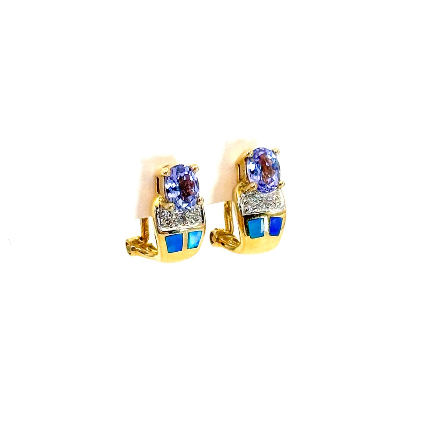 Vintage 18K Gold Tanzanite Diamond & Opal earrings