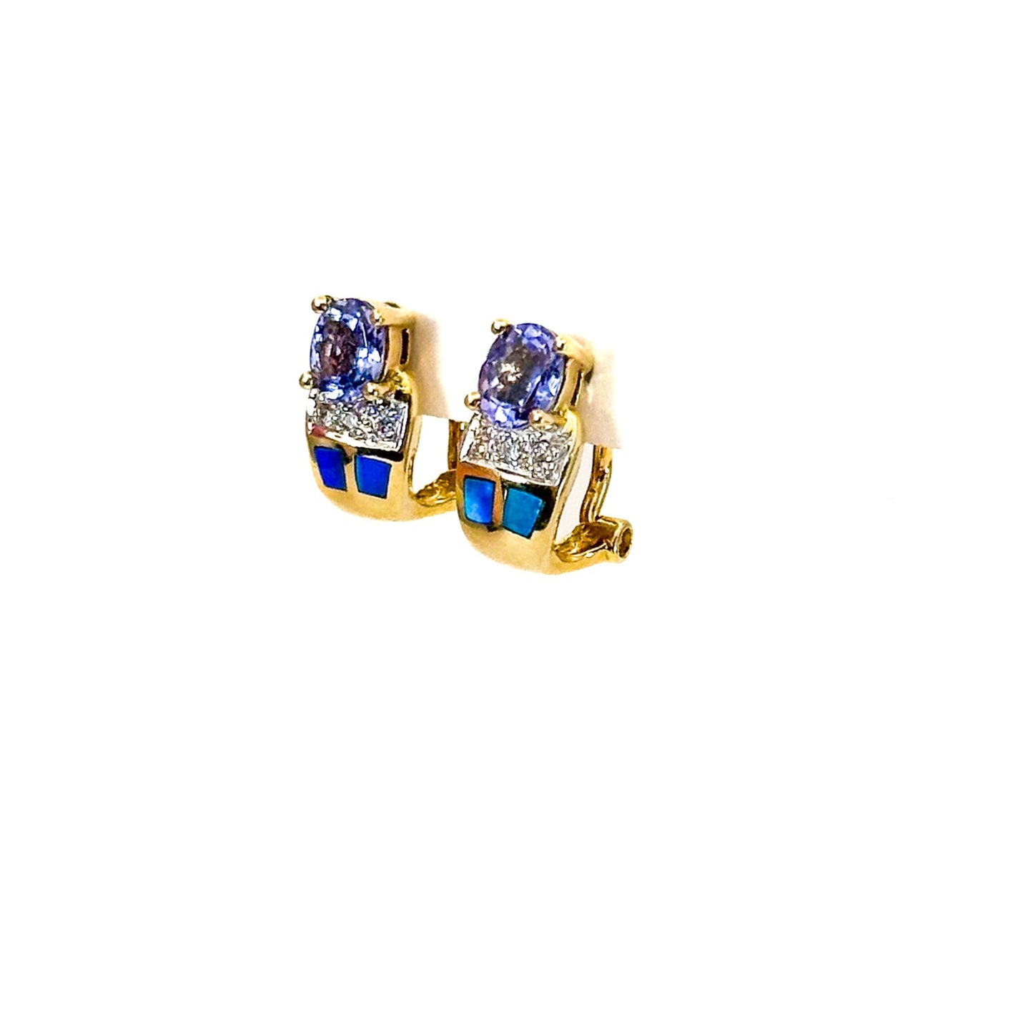 Vintage 18K Gold Tanzanite Diamond & Opal earrings