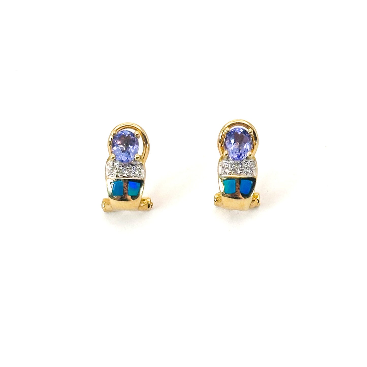 Vintage 18K Gold Tanzanite Diamond & Opal earrings