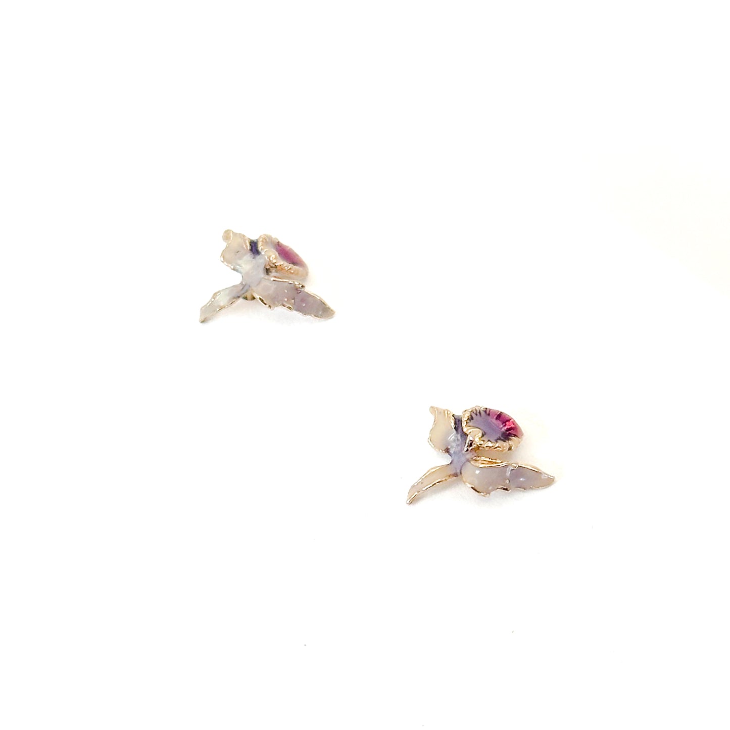 Vintage Enamel Orchid Stud Earrings in 14k Gold