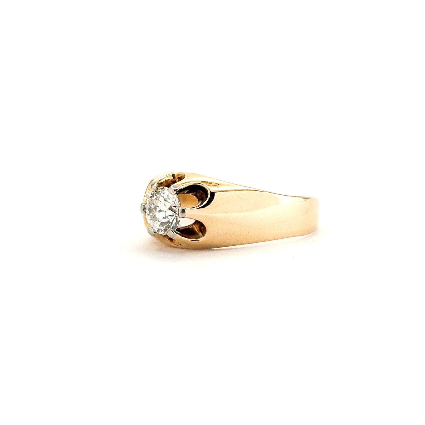 Antique 14K Belcher Set Old Euro Diamond Solitaire Ring