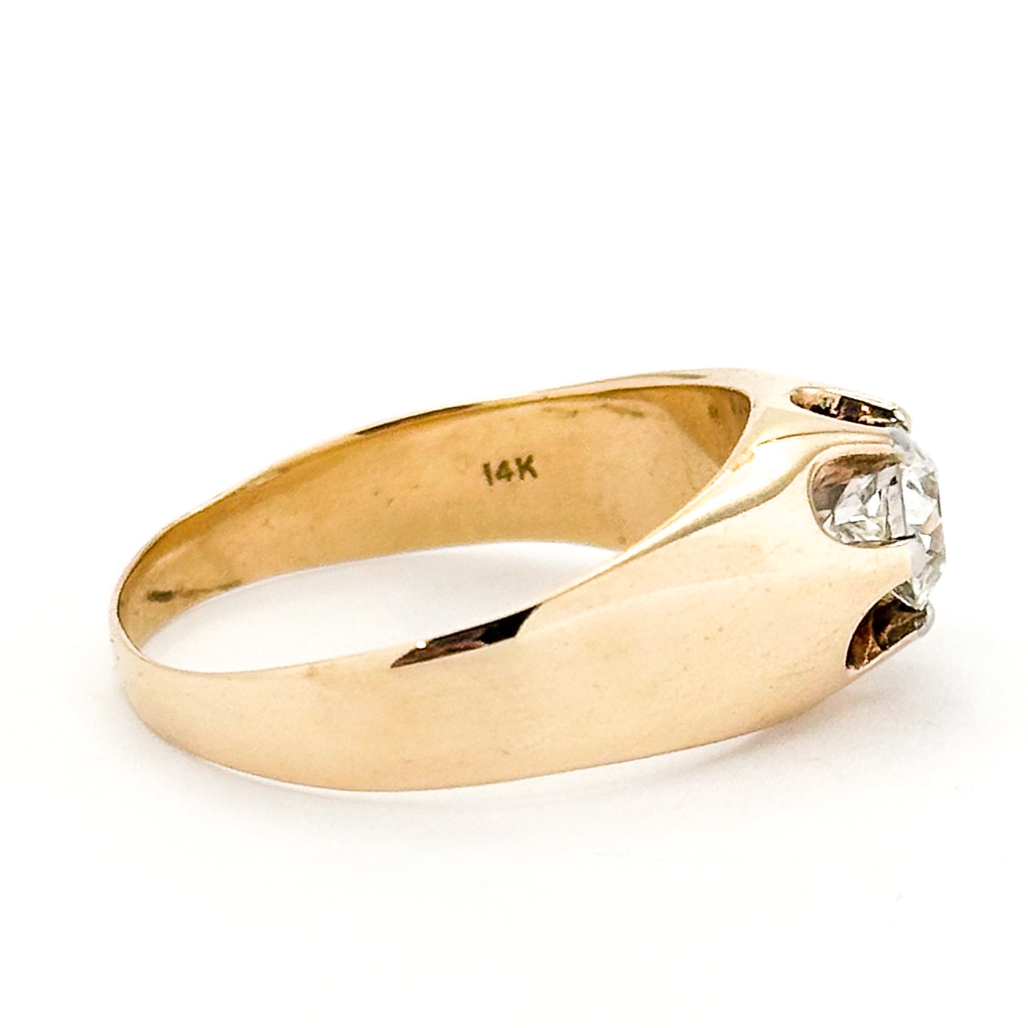 Antique 14K Belcher Set Old Euro Diamond Solitaire Ring