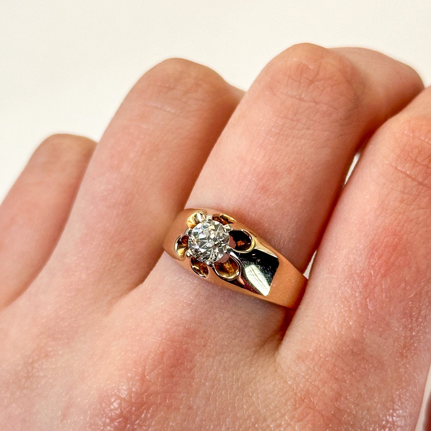 Antique 14K Belcher Set Old Euro Diamond Solitaire Ring