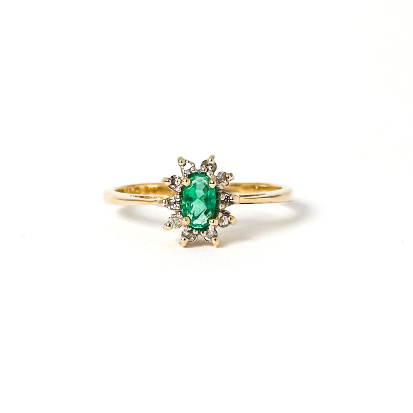 Vintage 14k Emerald Ring with Halo of Diamonds