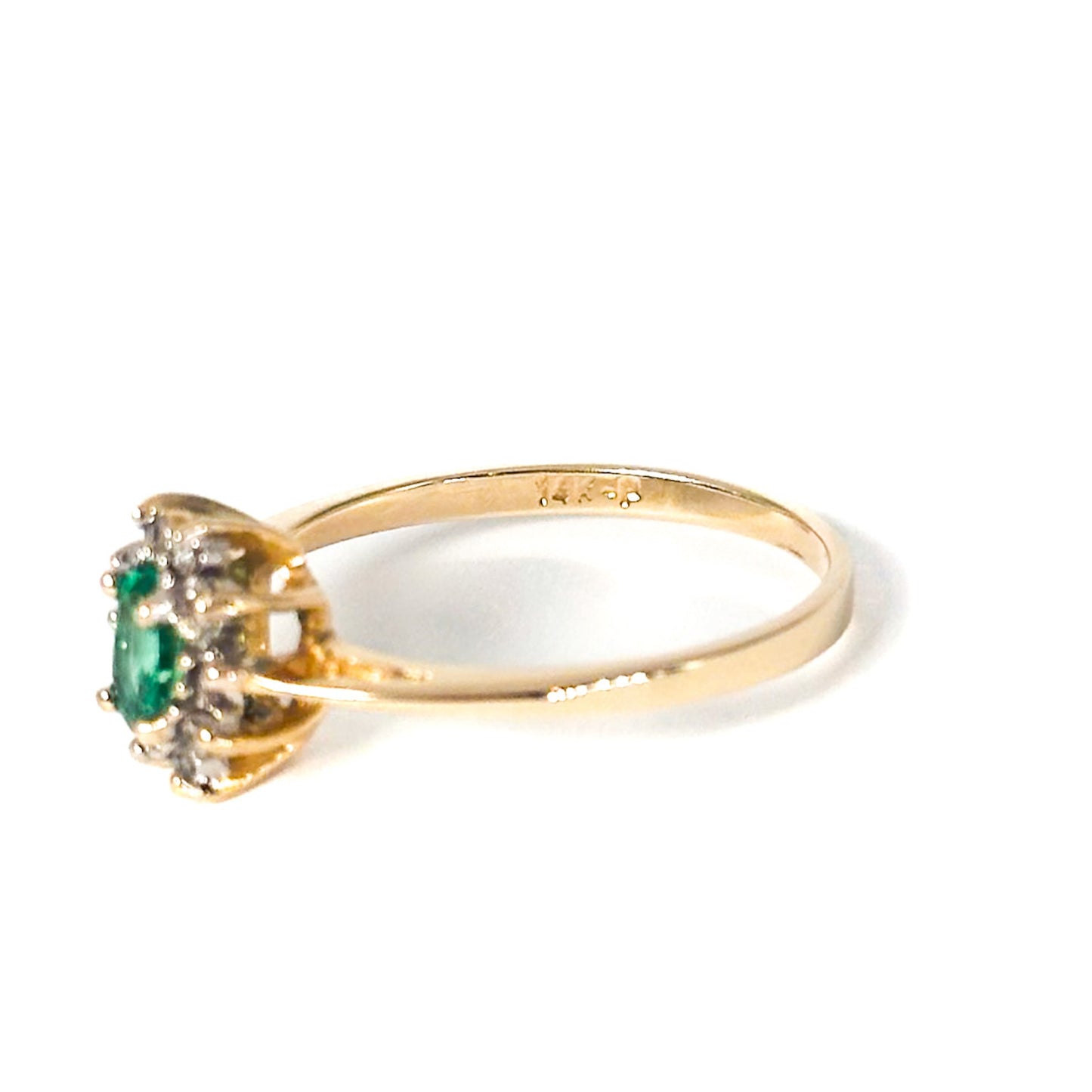 Vintage 14k Emerald Ring with Halo of Diamonds