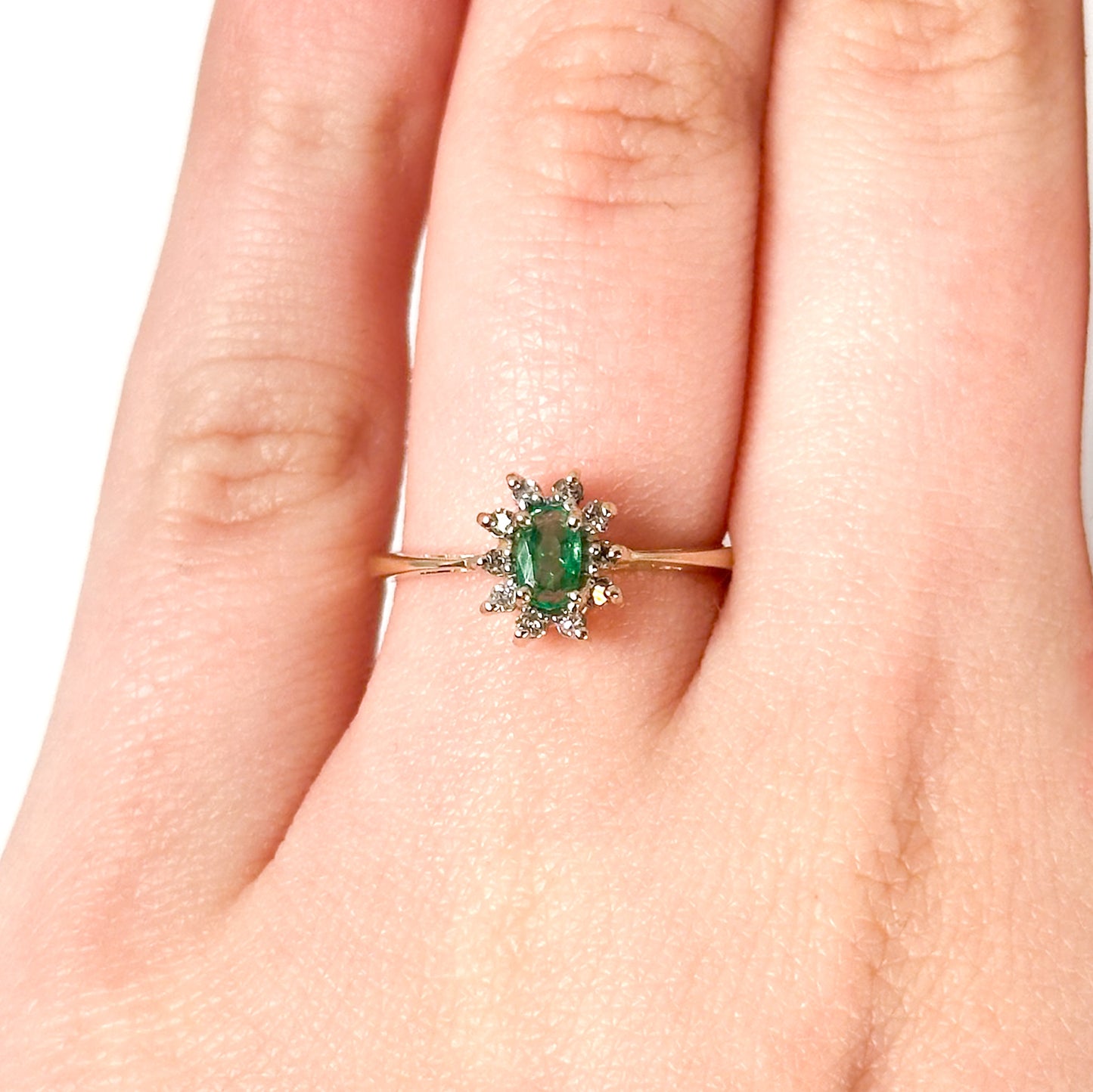 Vintage 14k Emerald Ring with Halo of Diamonds