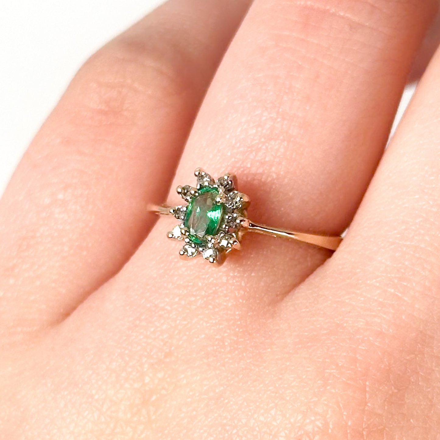 Vintage 14k Emerald Ring with Halo of Diamonds