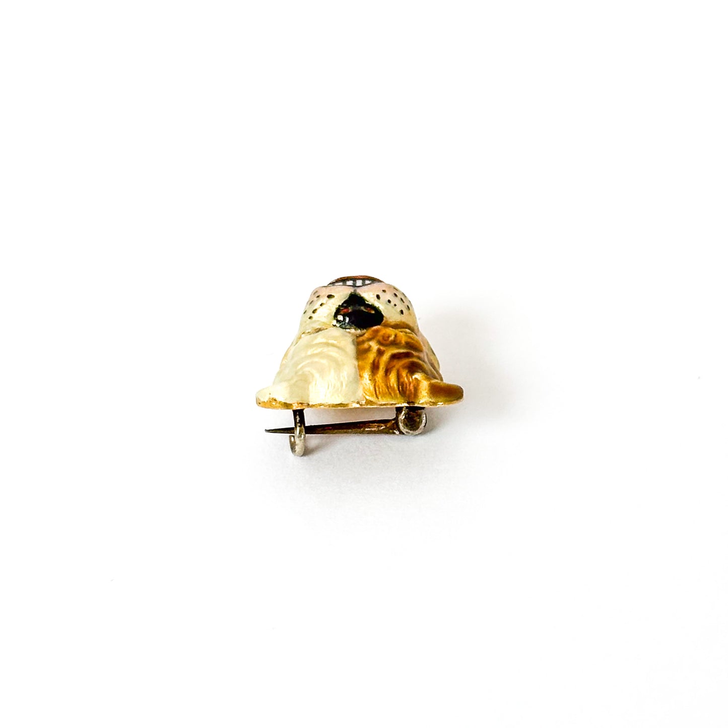 Vintage 14k Enamel Bulldog Head Pin with Diamond Eyes