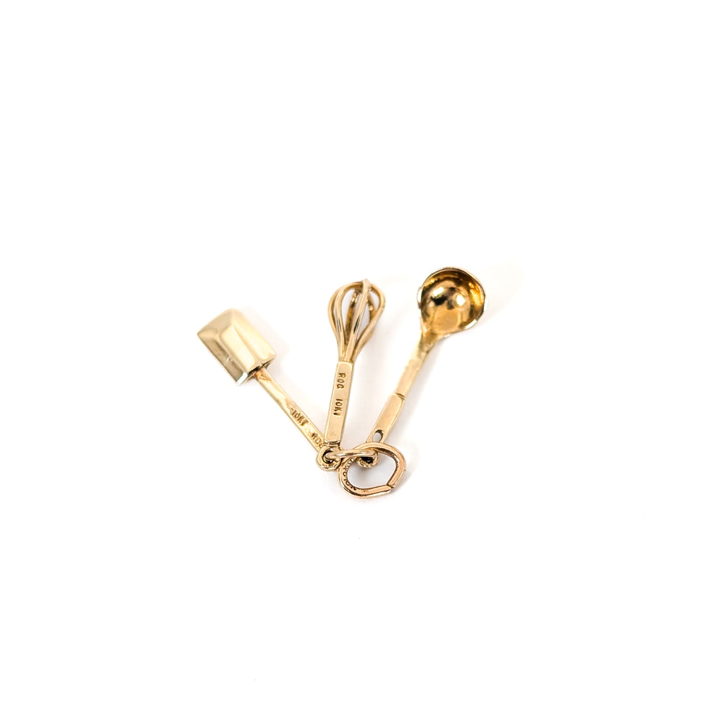 Vintage 10k Gold Kitchen Whisk, Spoon & Spatula Charm/Pendent