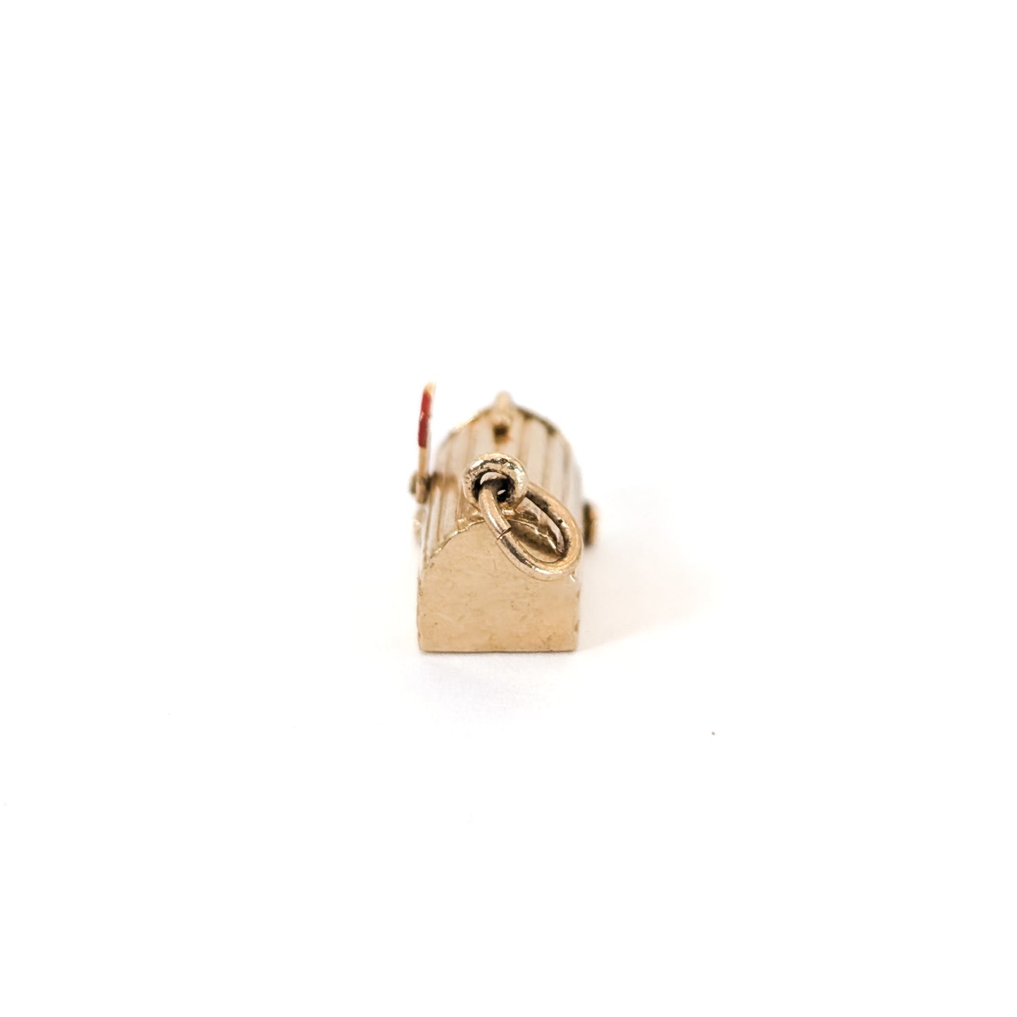 14k Gold U.S. Mail mailbox charm with enamel detailing on a white background