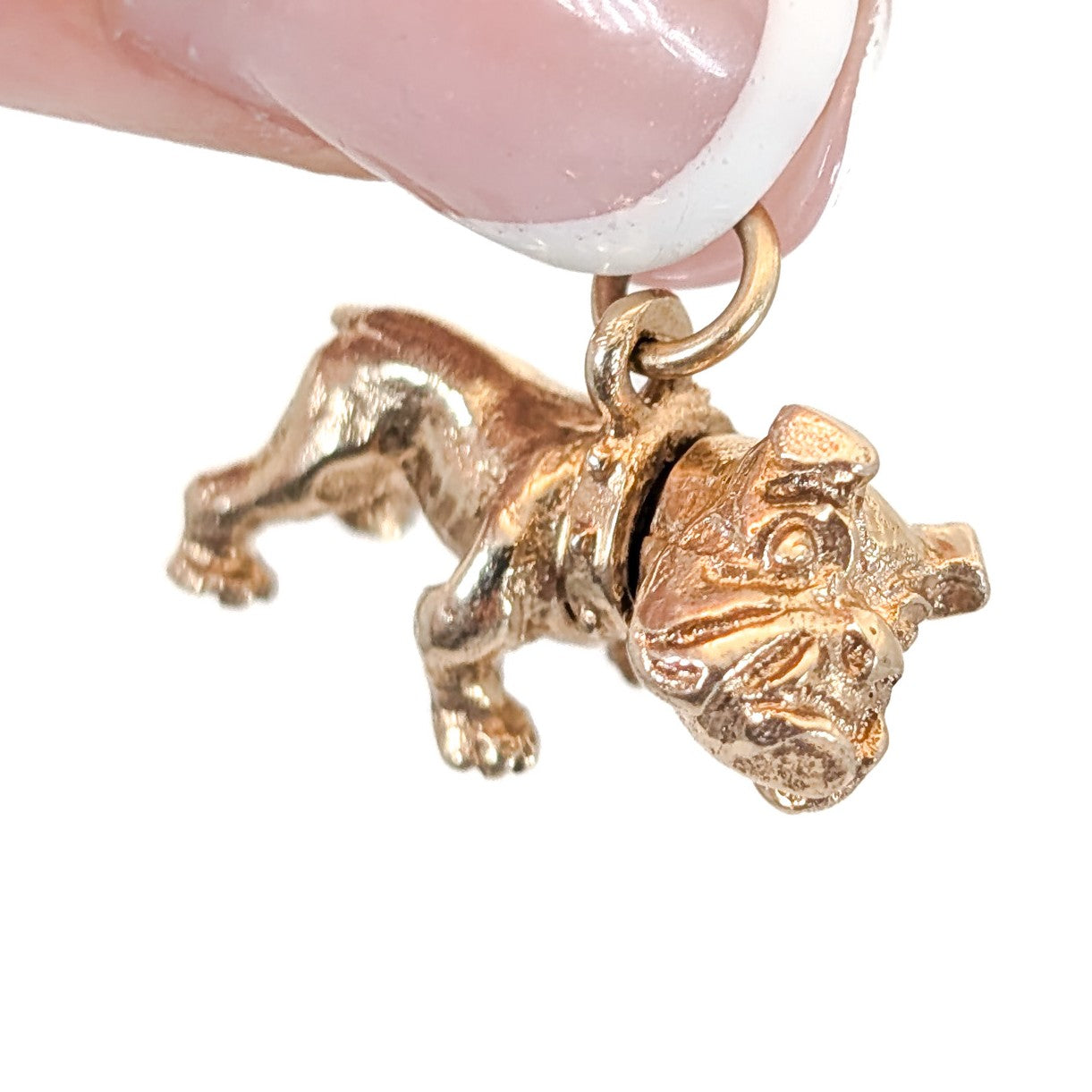 Vintage 14K Gold Bulldog Mechanical Charm with Moving Head