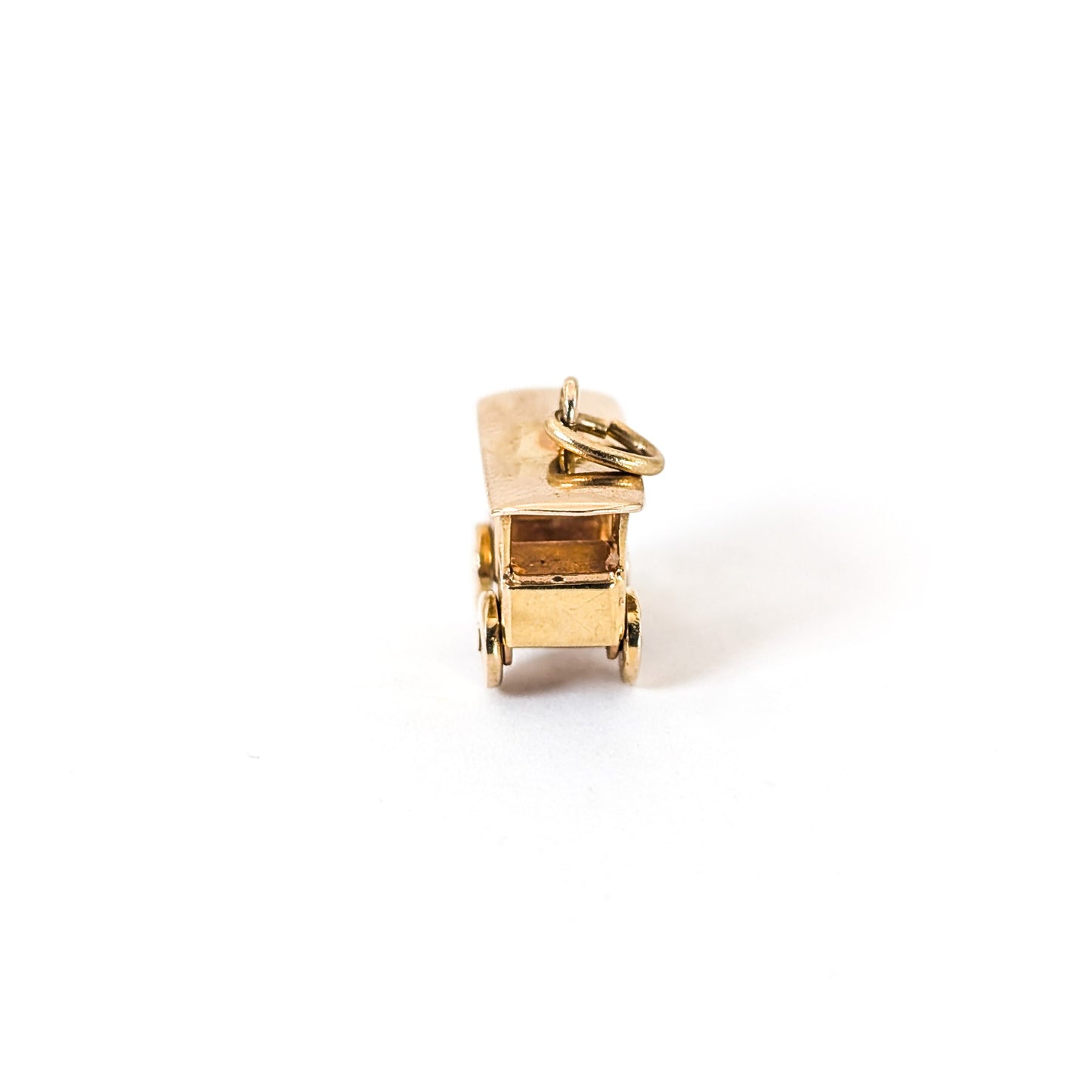 Vintage 14K Gold Milk Cart Charm with Mechanical Wheels