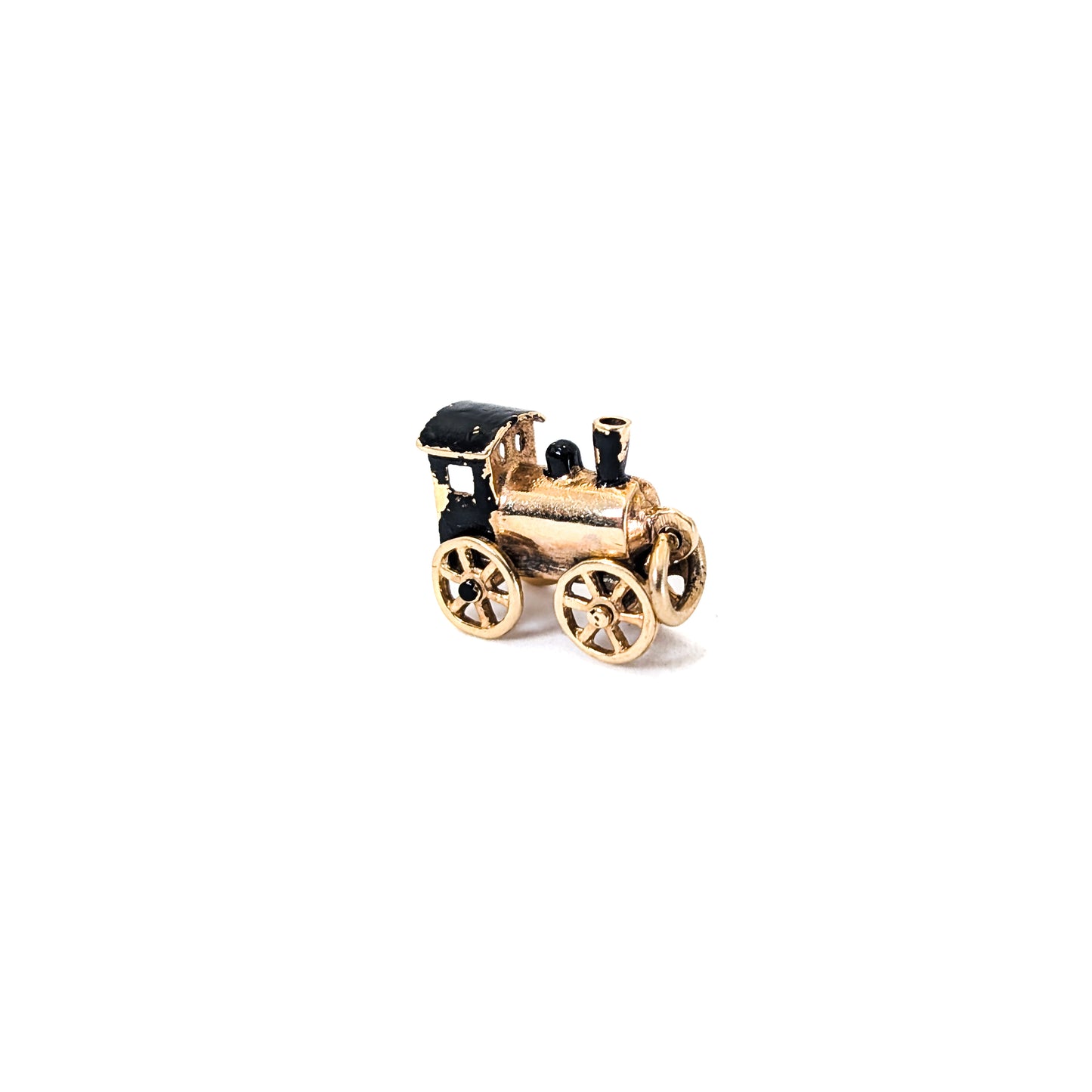 Vintage 14K Gold Steam Engine Charm with Moving Wheels