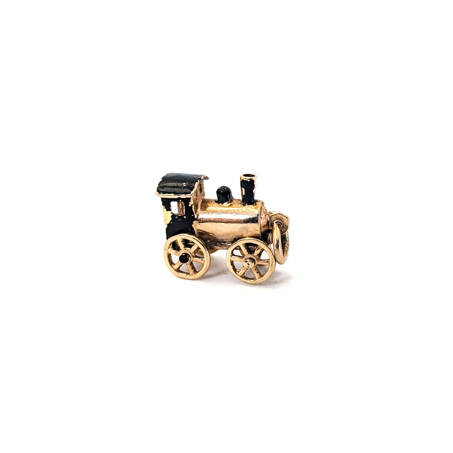 Vintage 14K Gold Steam Engine Charm with Moving Wheels