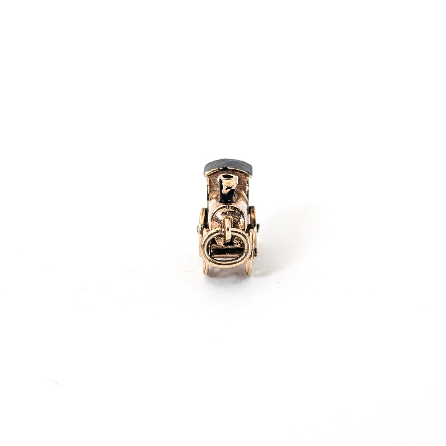 Vintage 14K Gold Steam Engine Charm with Moving Wheels