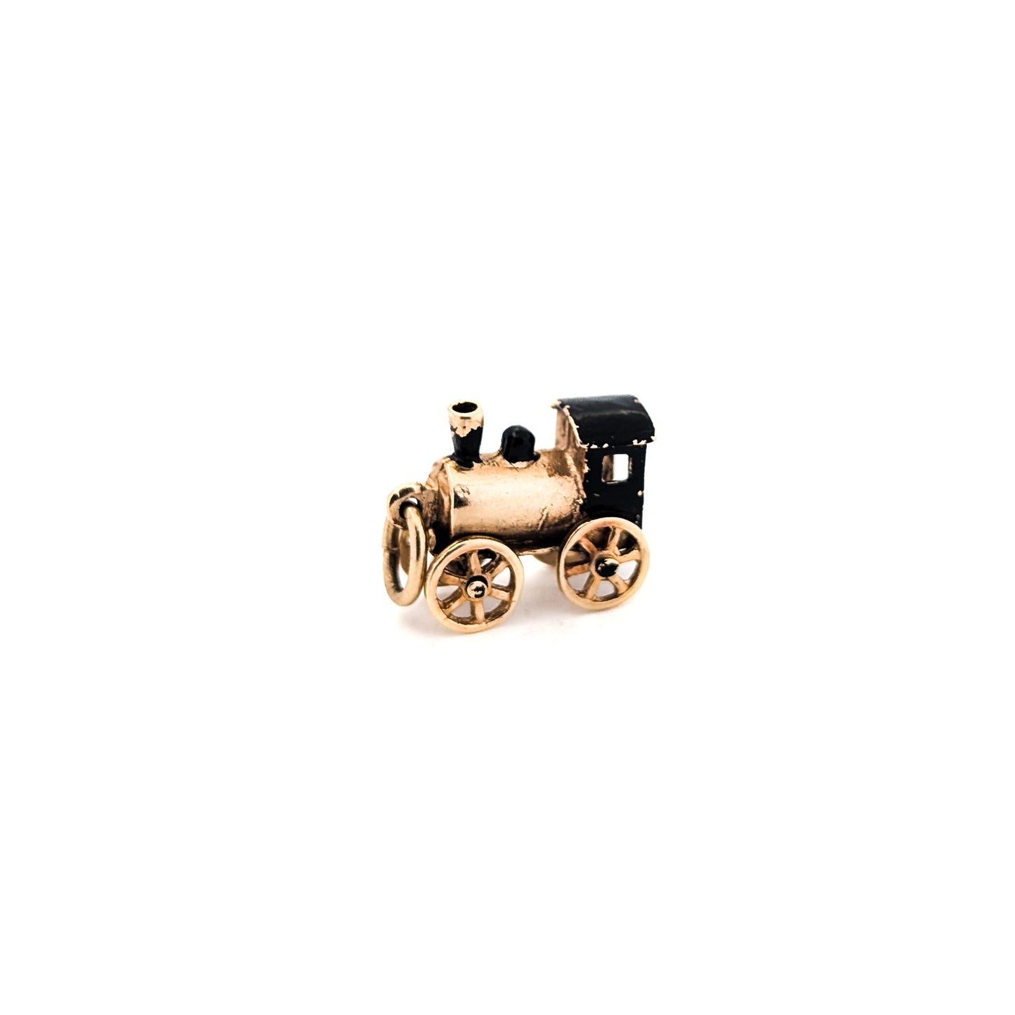 Vintage 14K Gold Steam Engine Charm with Moving Wheels