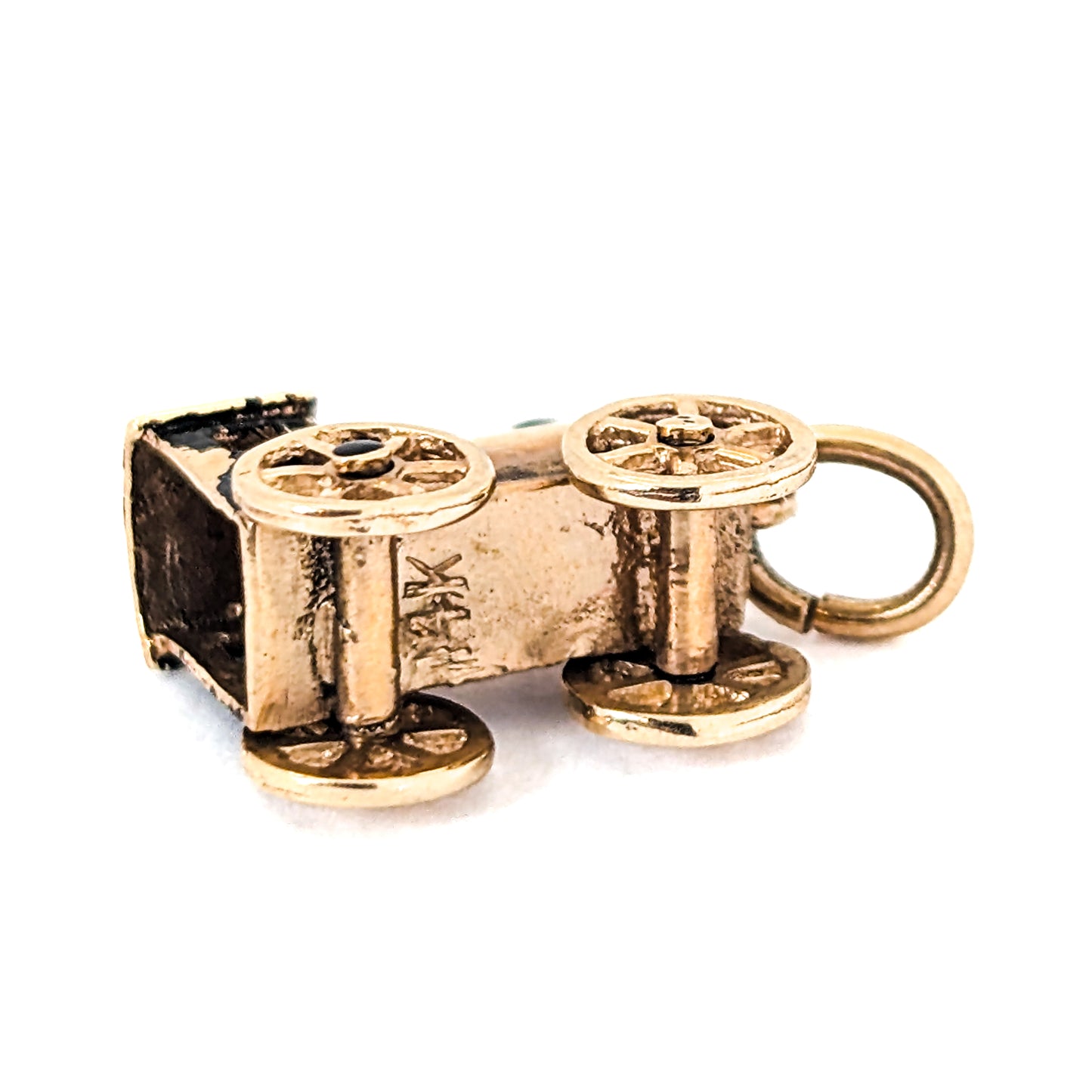 Vintage 14K Gold Steam Engine Charm with Moving Wheels