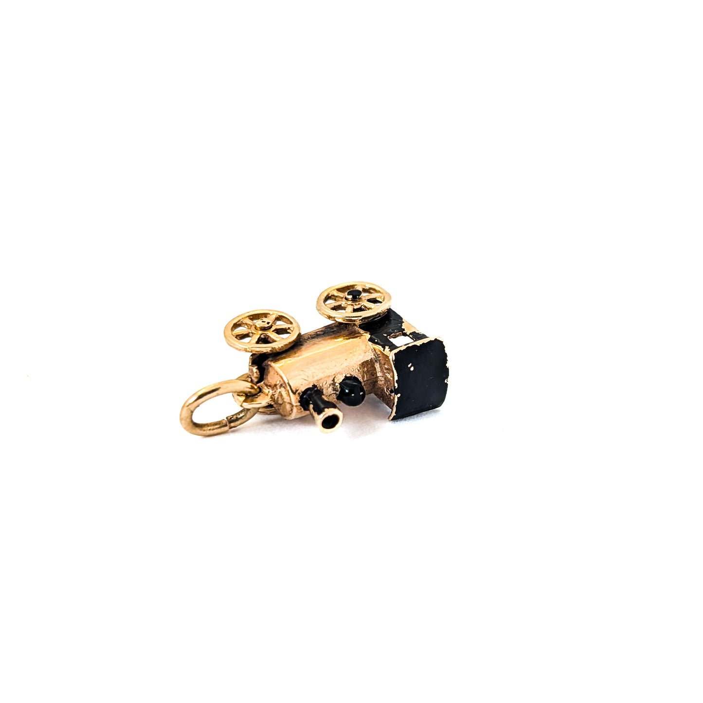 Vintage 14K Gold Steam Engine Charm with Moving Wheels