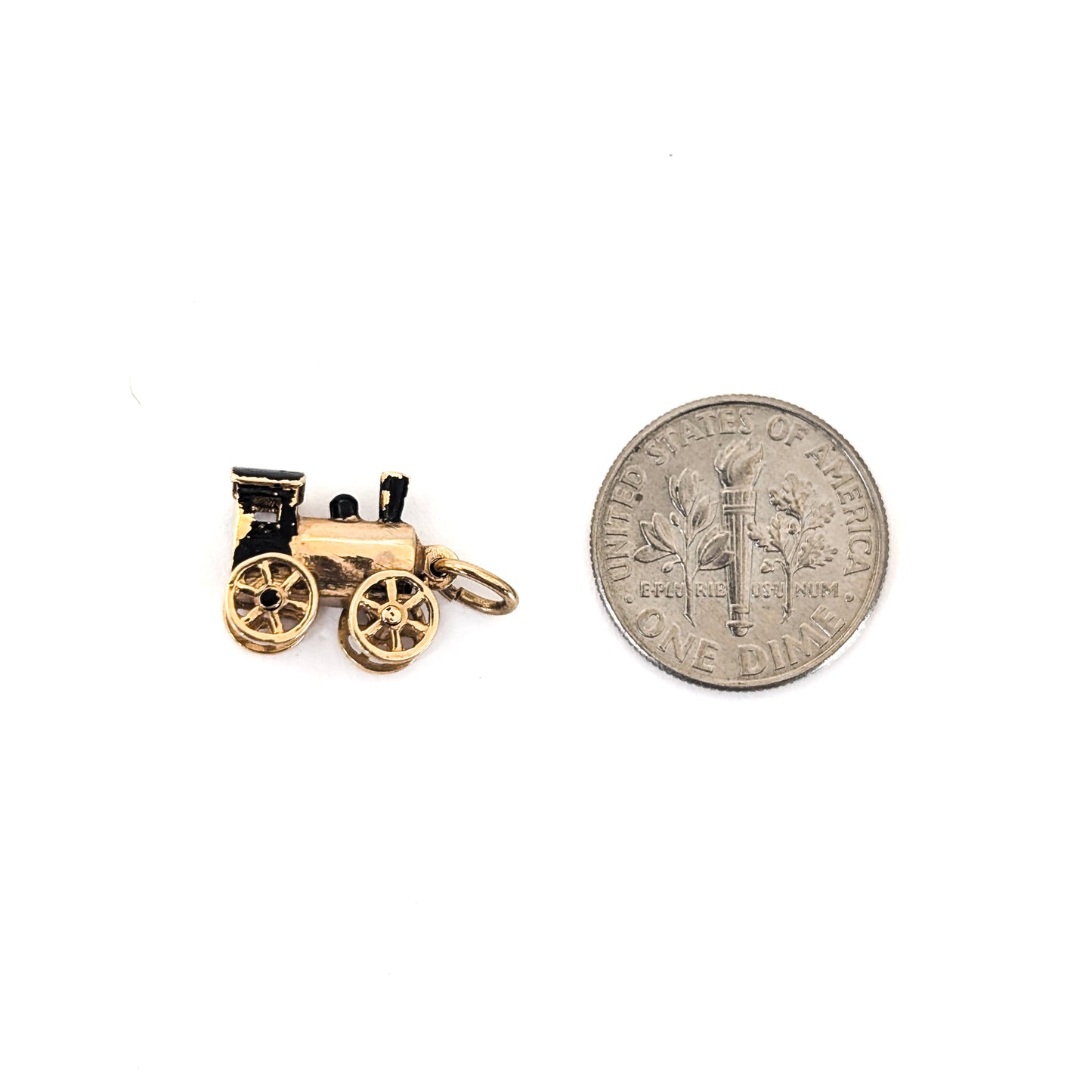 Vintage 14K Gold Steam Engine Charm with Moving Wheels