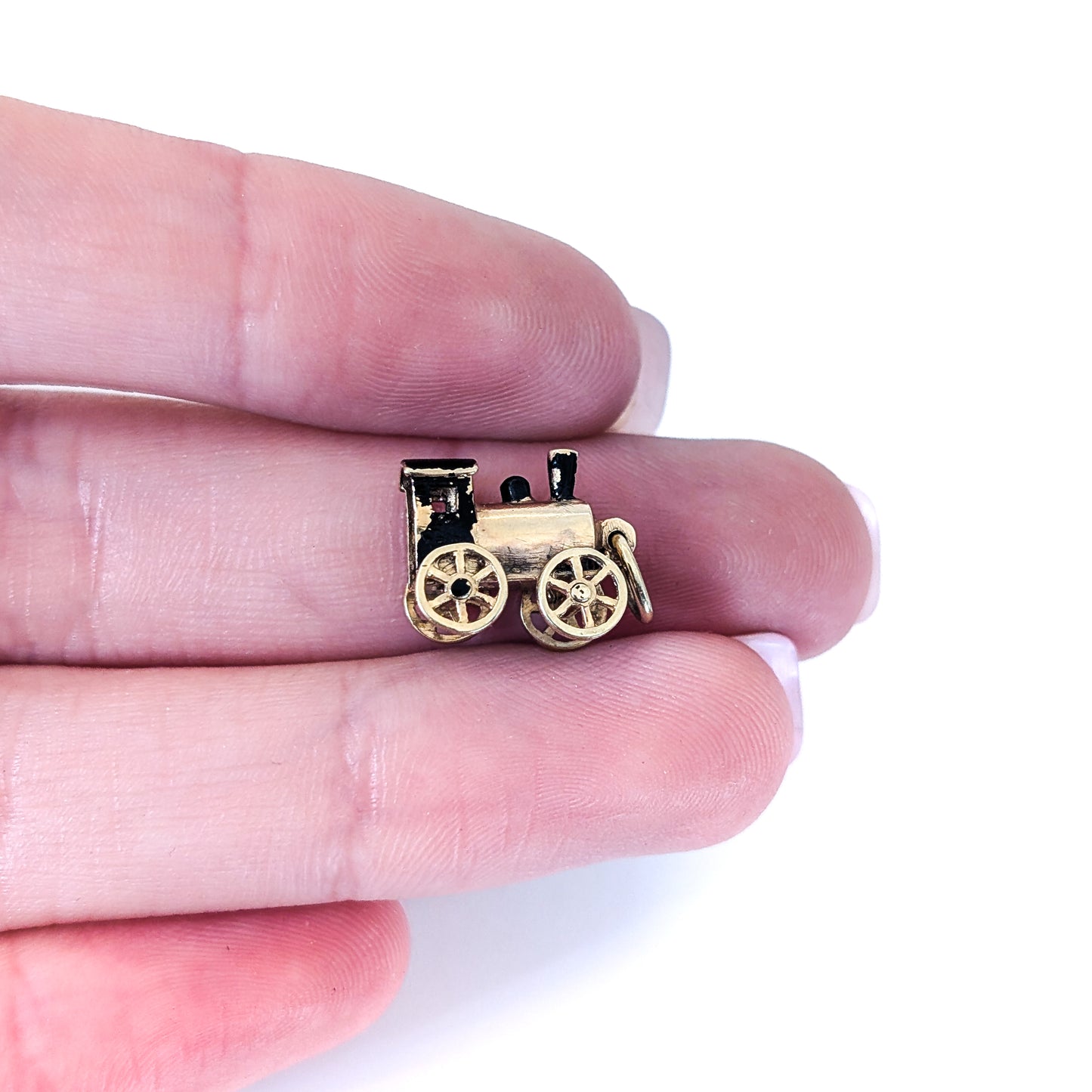 Vintage 14K Gold Steam Engine Charm with Moving Wheels