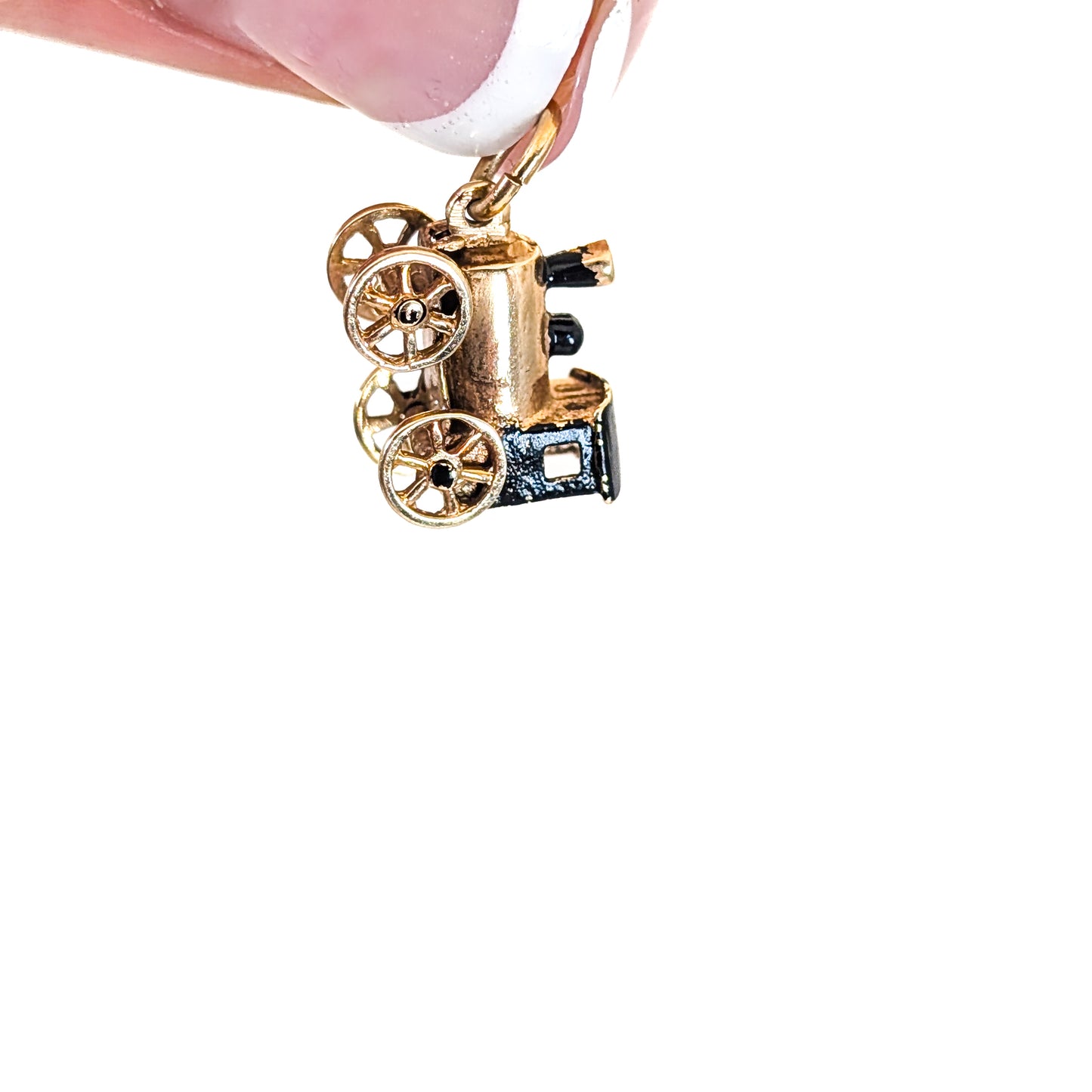 Vintage 14K Gold Steam Engine Charm with Moving Wheels