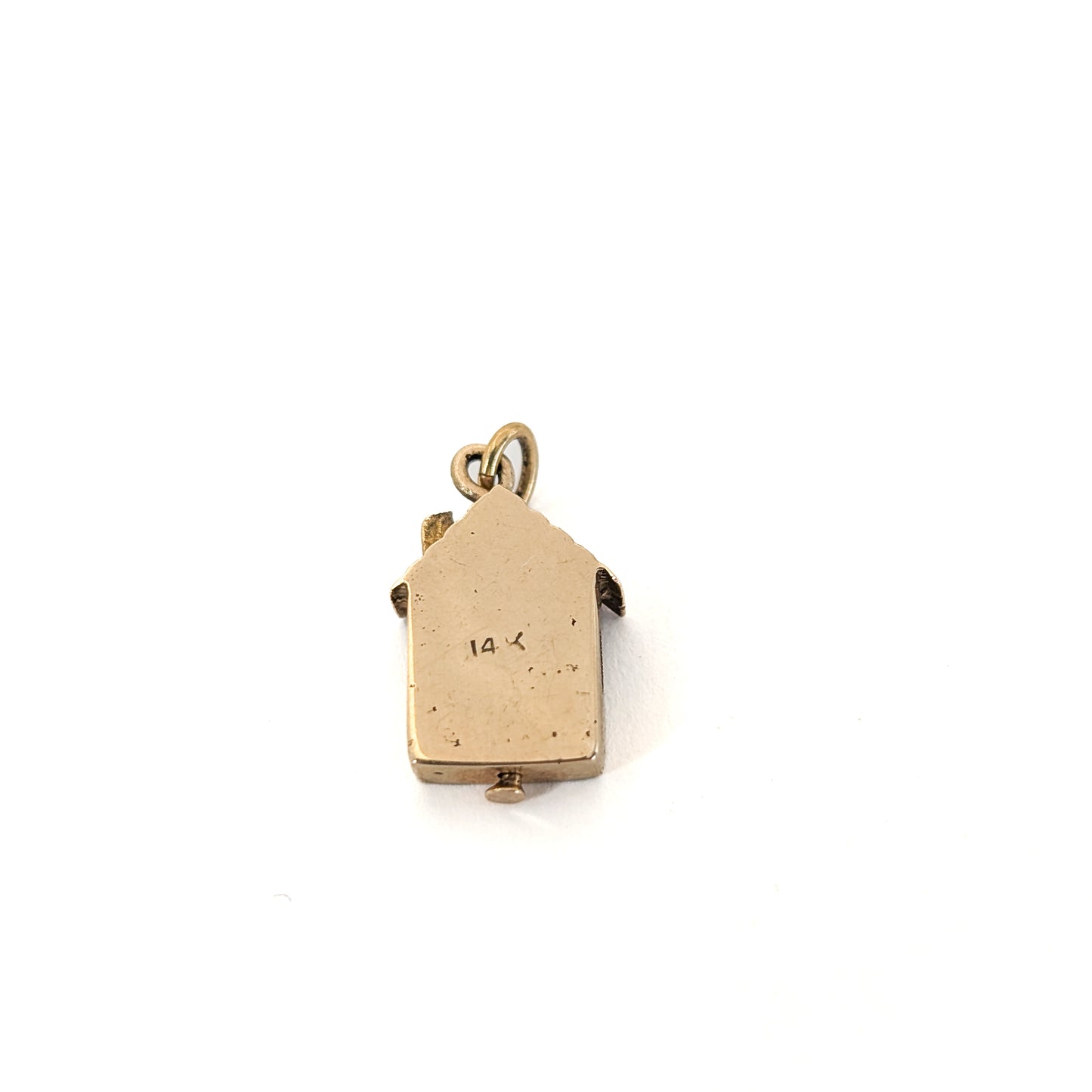 Vintage 14K Gold Mechanical Weather House Mechanical Charm – Enamel Boy & Girl