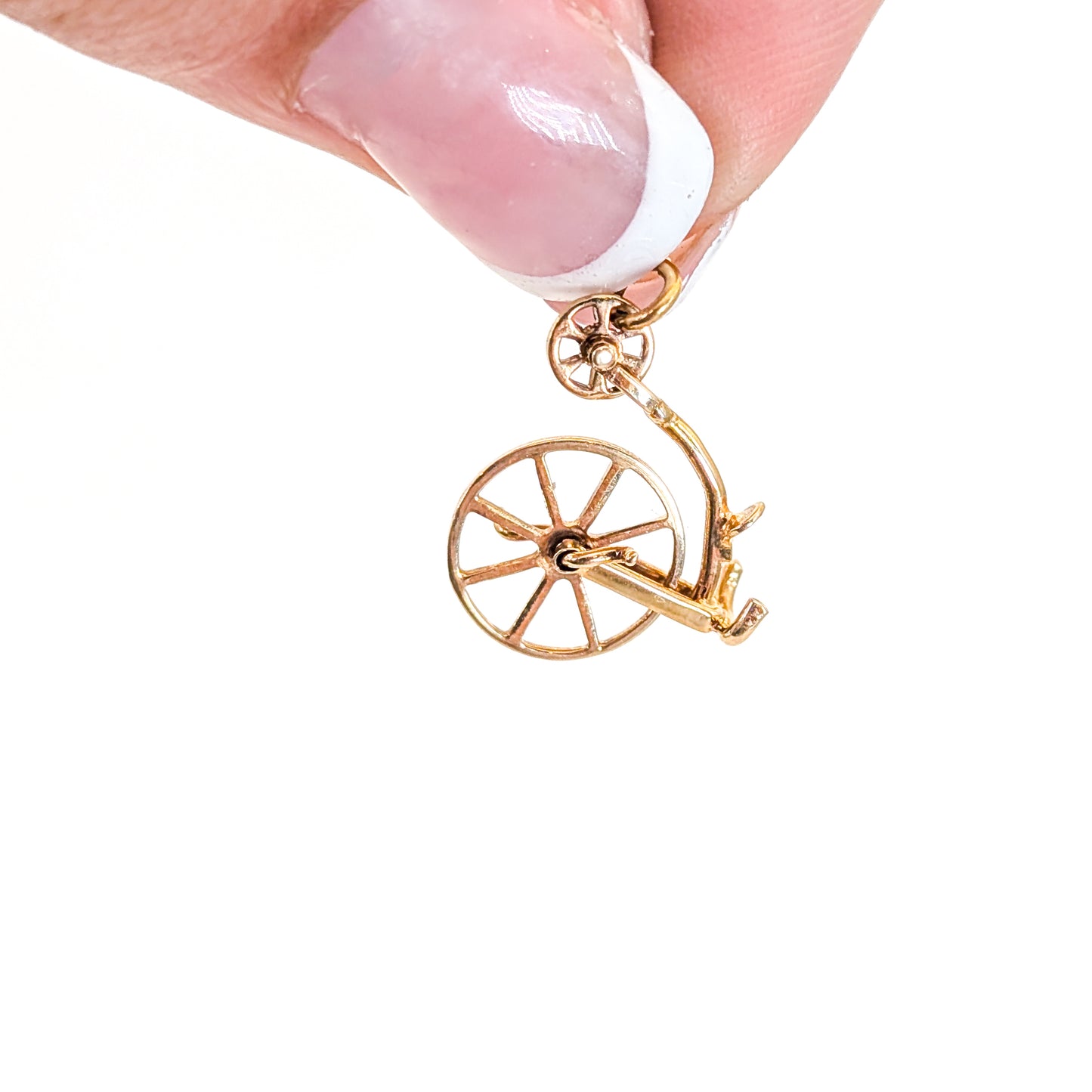 Vintage 14K Gold Penny Farthing Bicycle Charm with Moving Wheels