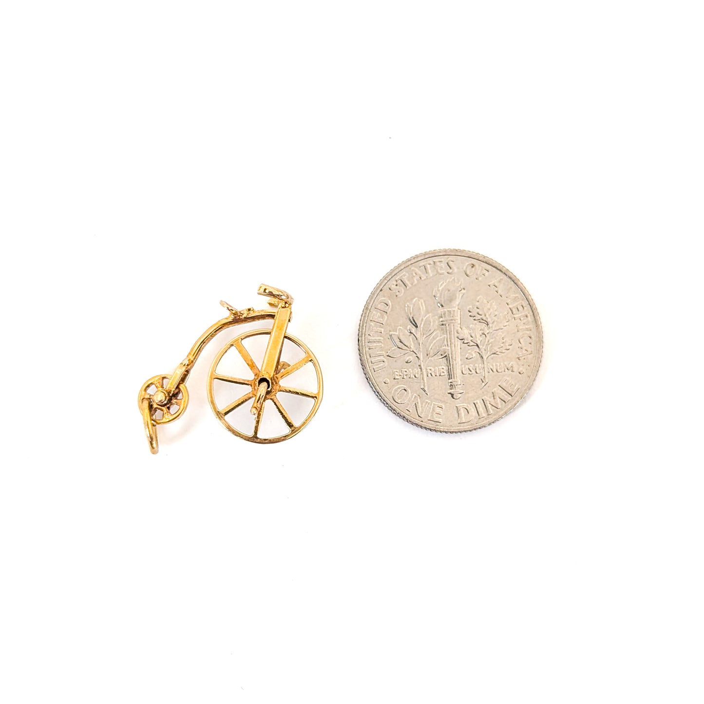 Vintage 14K Gold Penny Farthing Bicycle Charm with Moving Wheels