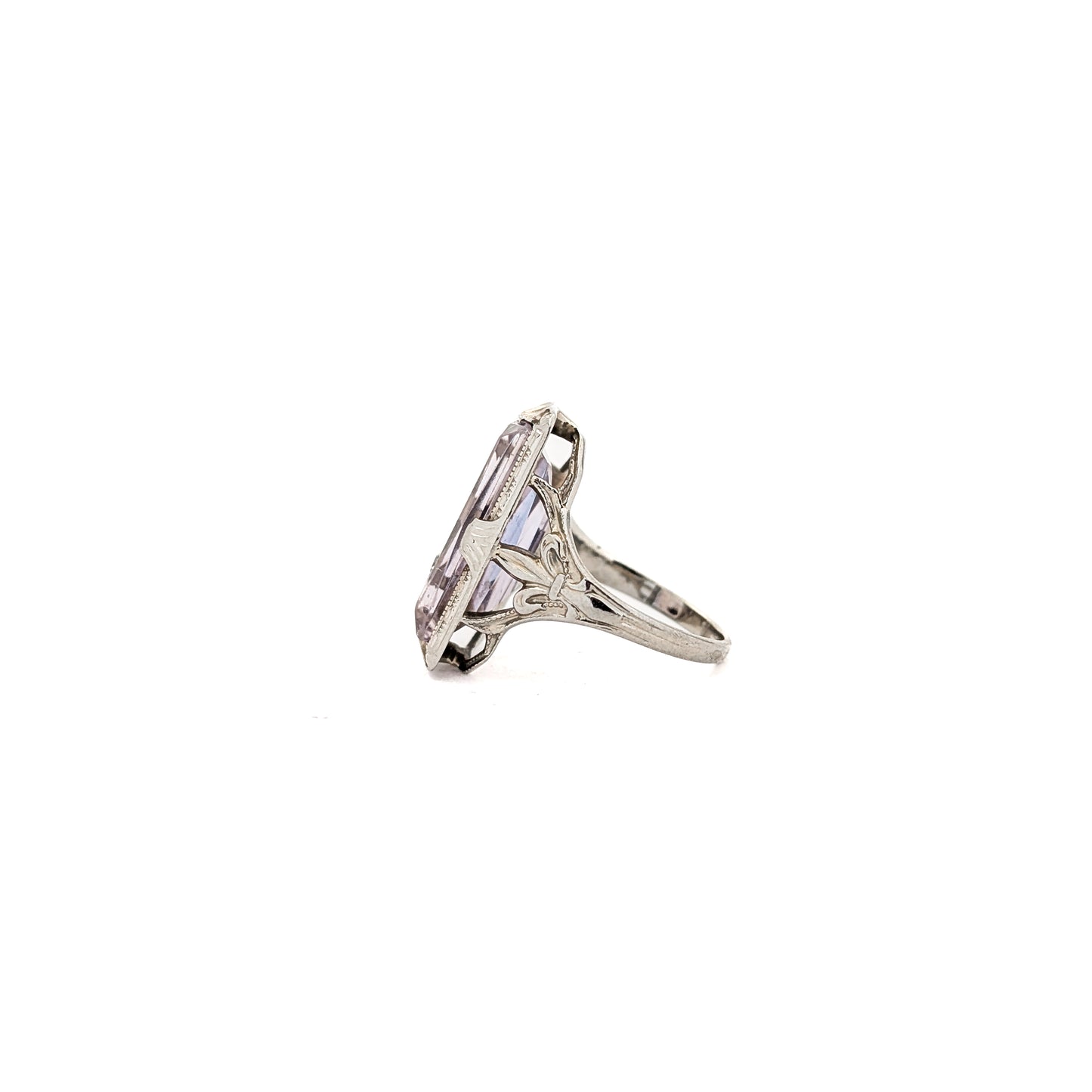 18K White Gold Ring with Amethyst and Diamond gemstones on a white background