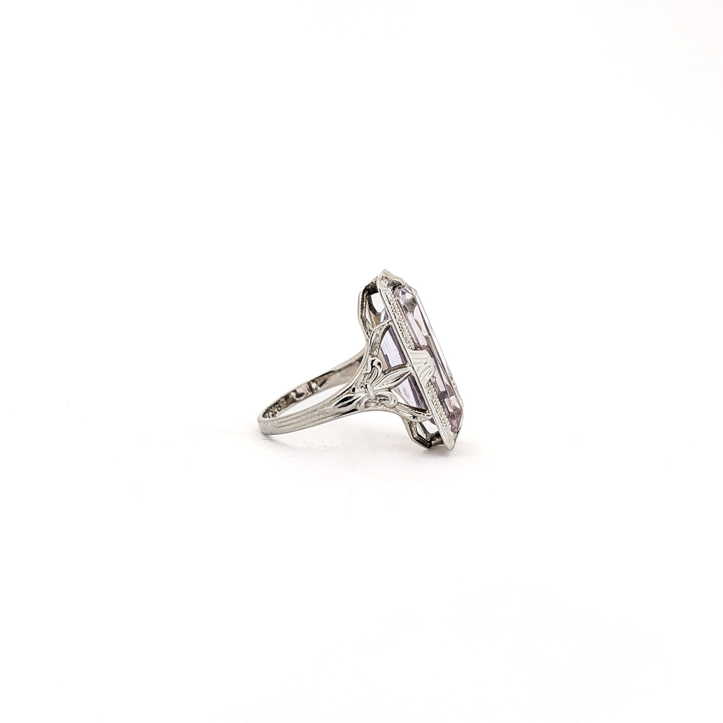 18K White Gold Ring with Amethyst and Diamond gemstones on a white background