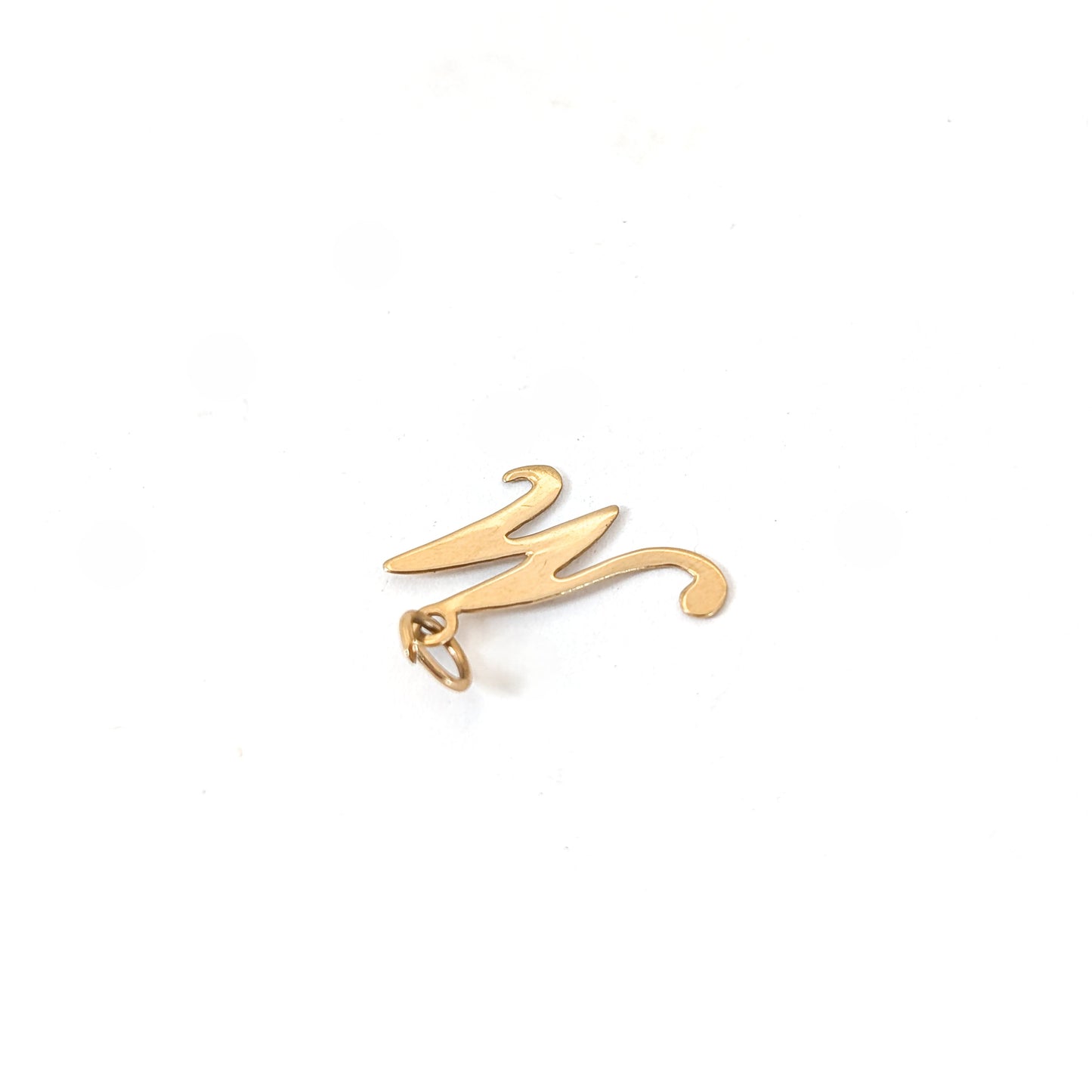 14k Gold pendant with the letter 'M' on a white background