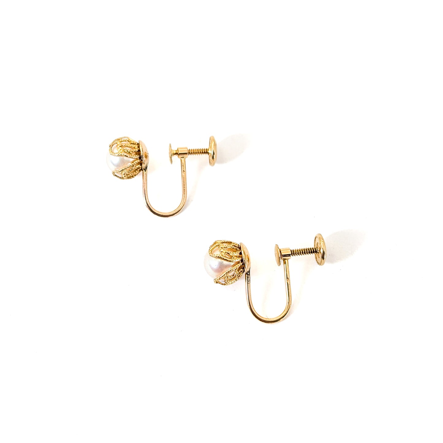 14K Yellow Gold Cultured Pearl Screw Back Earrings – Retro 1940s Jewelry