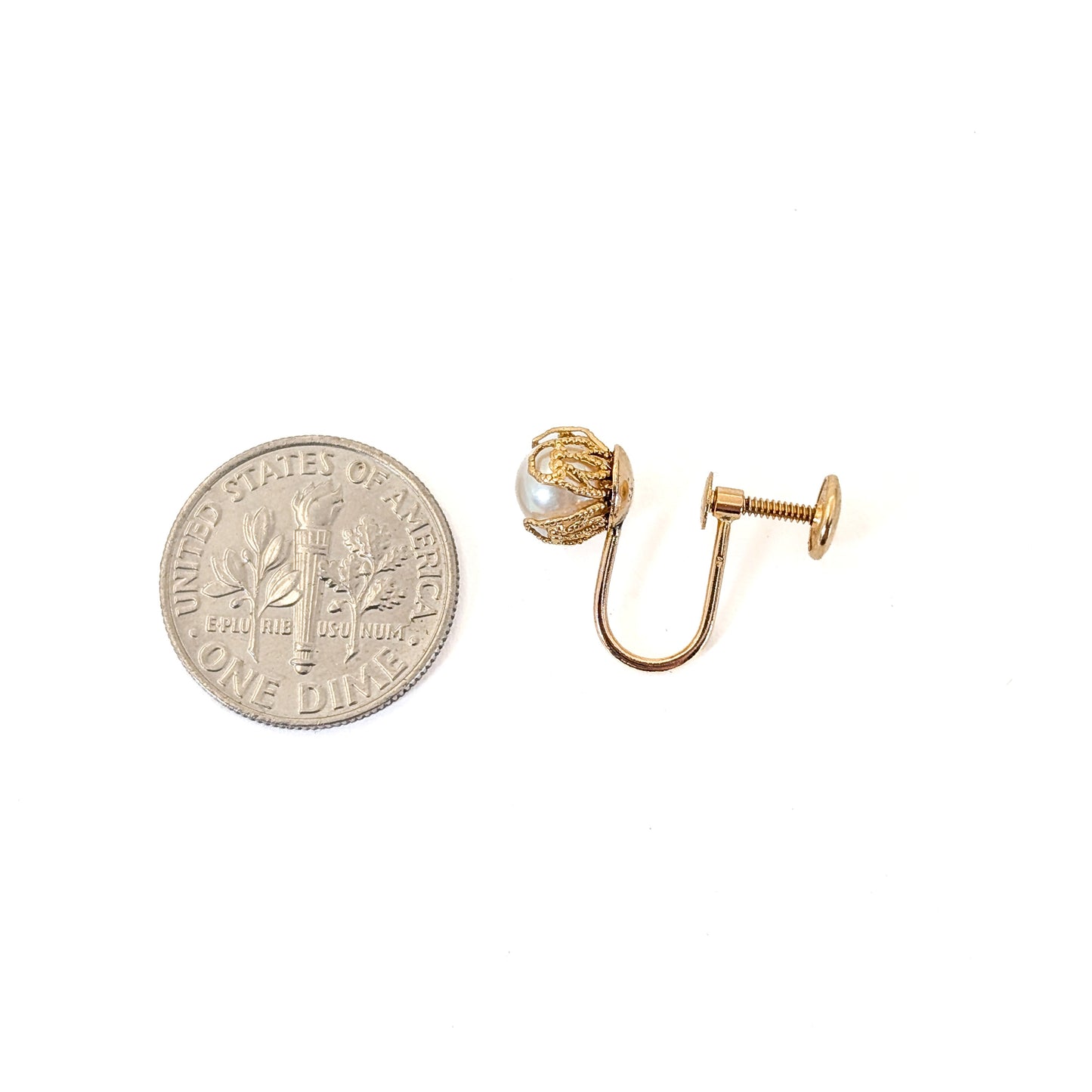 14K Yellow Gold Cultured Pearl Screw Back Earrings – Retro 1940s Jewelry