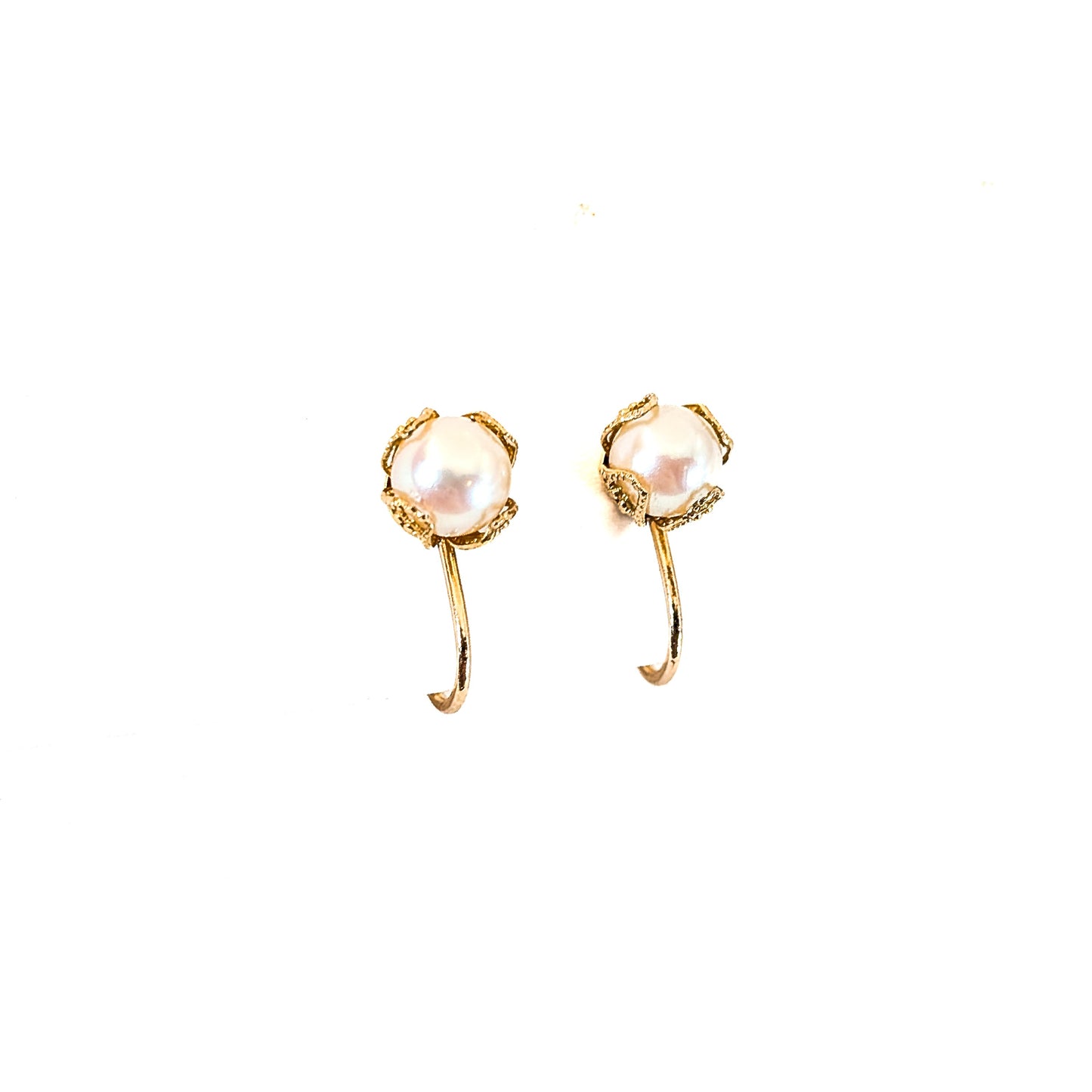 14K Yellow Gold Cultured Pearl Screw Back Earrings – Retro 1940s Jewelry