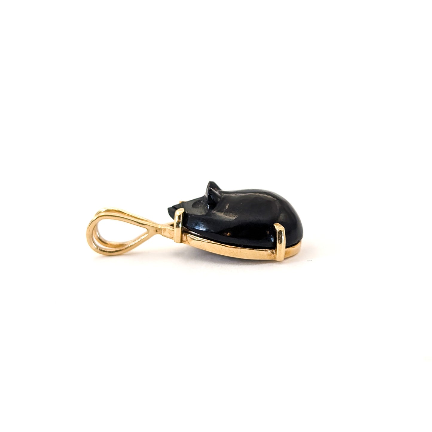 Vintage 14K Gold Carved Onyx Mouse Pendant