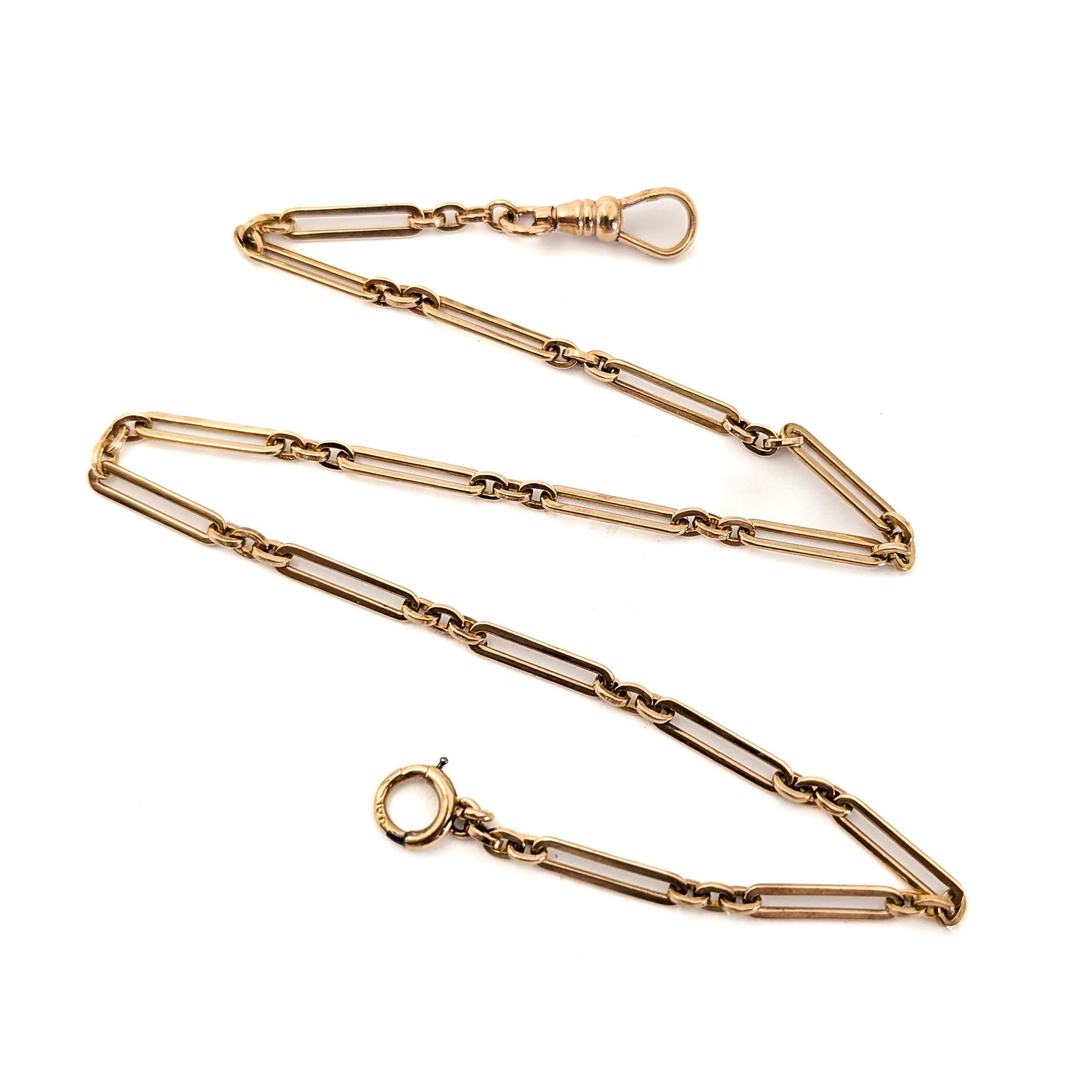 Antique 1920s Art Deco 10K Rose Gold Bar Link Watch Chain – 13.5 Inches