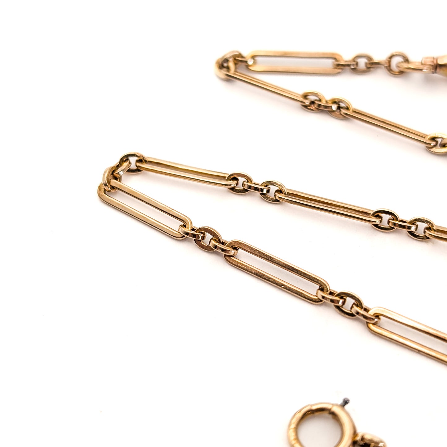 Antique 1920s Art Deco 10K Rose Gold Bar Link Watch Chain – 13.5 Inches