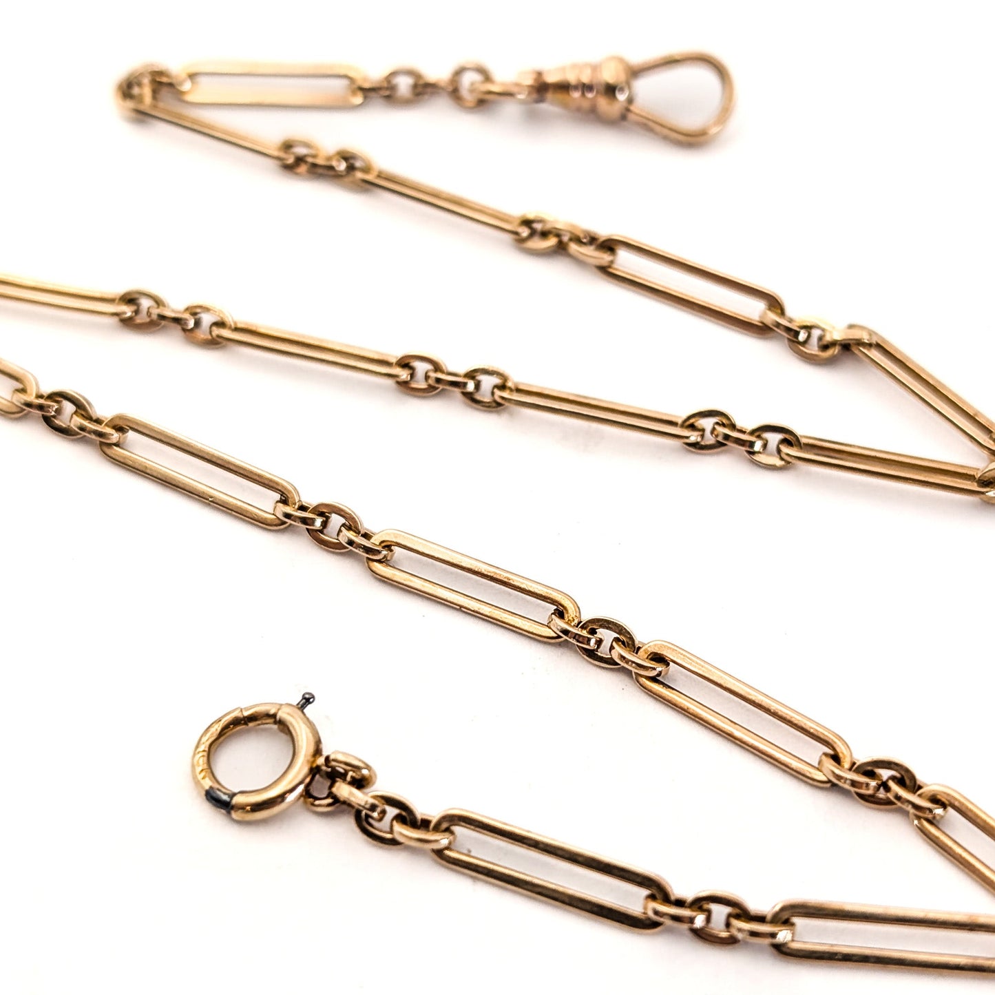 Antique 1920s Art Deco 10K Rose Gold Bar Link Watch Chain – 13.5 Inches