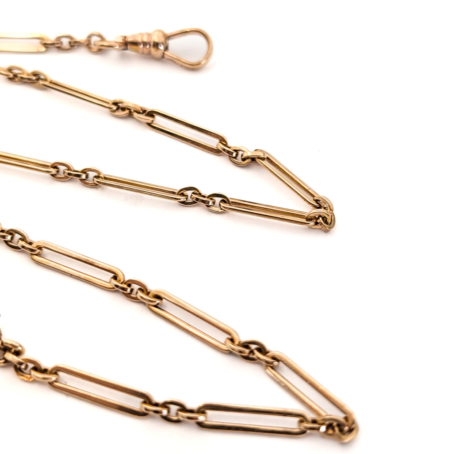Antique 1920s Art Deco 10K Rose Gold Bar Link Watch Chain – 13.5 Inches