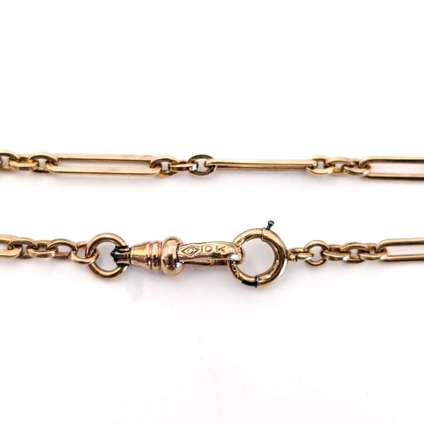 Antique 1920s Art Deco 10K Rose Gold Bar Link Watch Chain – 13.5 Inches