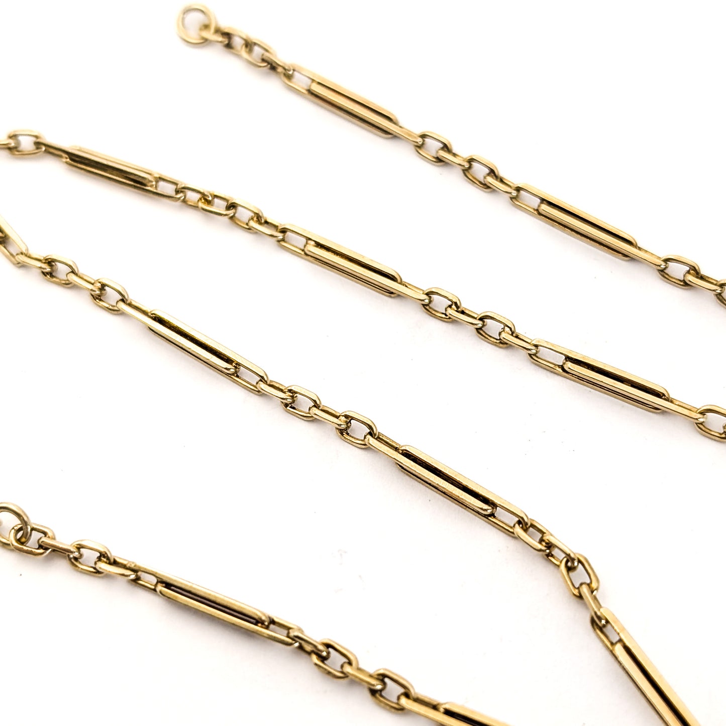 Antique 1920s Art Deco 14K Yellow Gold Bar Link Watch Chain – 13 Inches